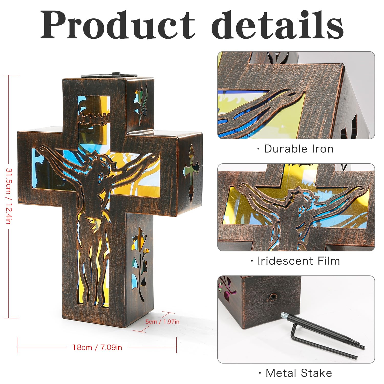 Solar Cross Stake Lights Outdoor Memorial Gifts for Cemetery Grave Decor 10 W…