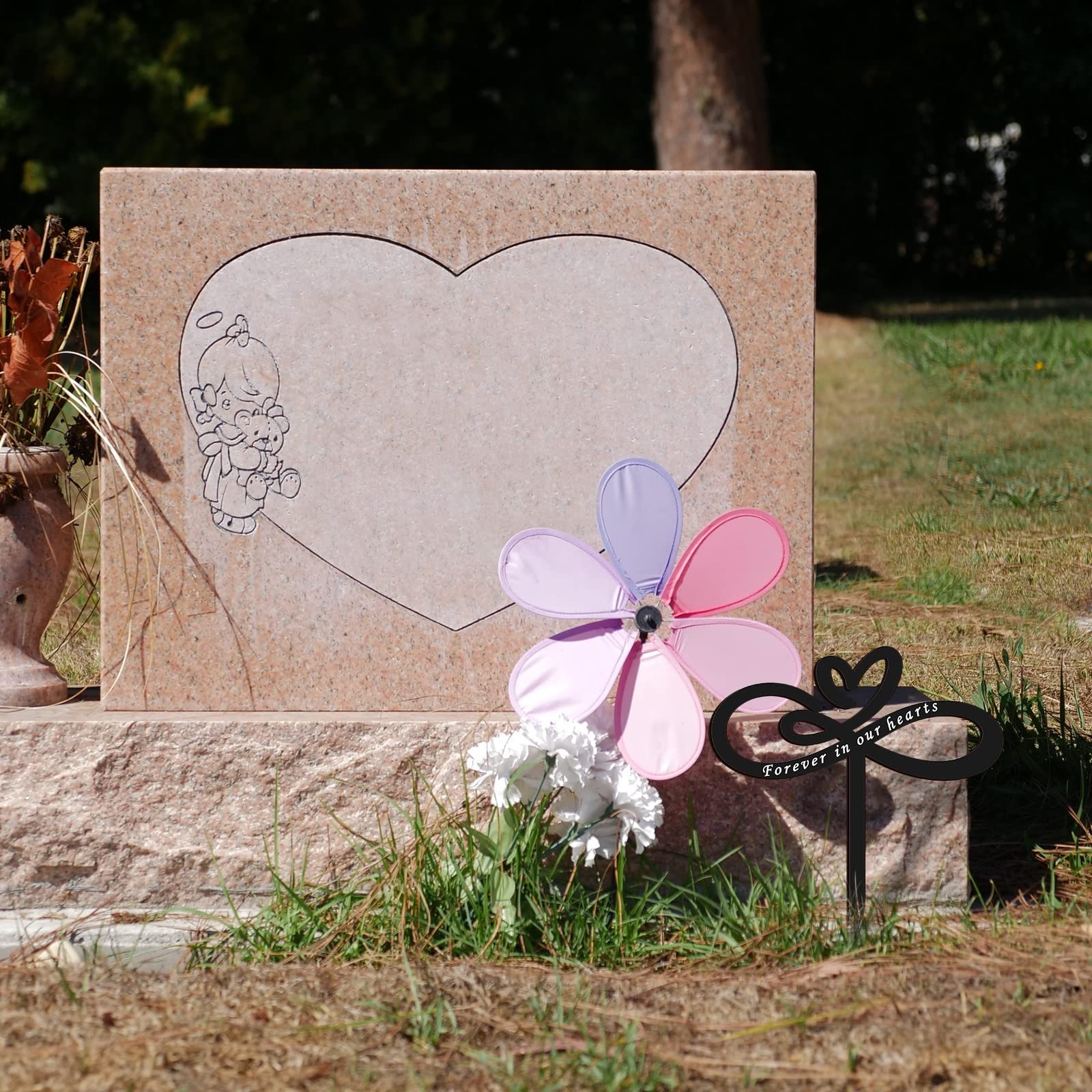 Heart Memorial Stake Cemetery Decorations, Sympathy Grave Markers for Loved