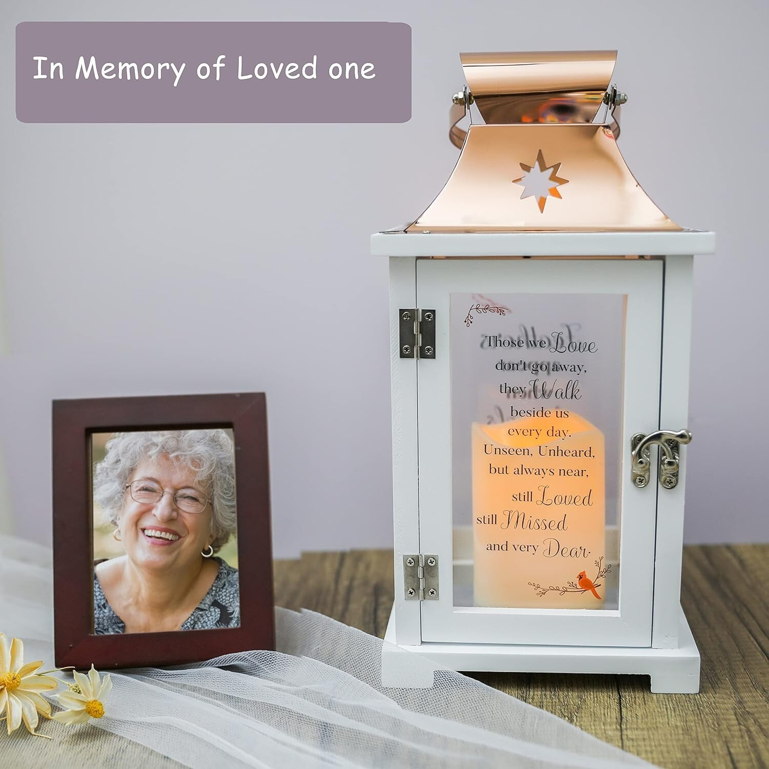 Large Cardinal Memorial Lantern – Sympathy Funeral Gifts – 12.6″ – Remembrance