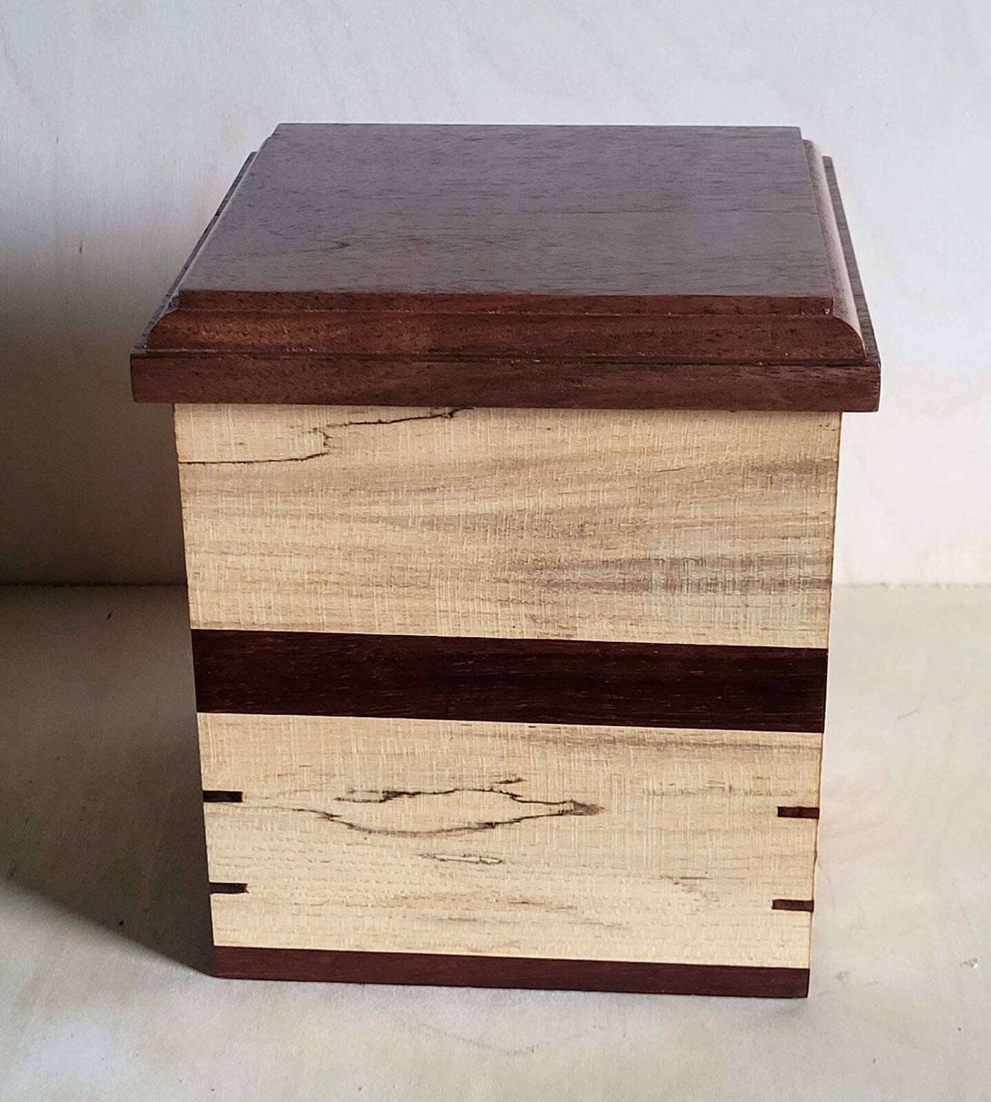 Handcrafted Spalted Hackberry, Black Walnut, & Padauk Pet Human Urn 209