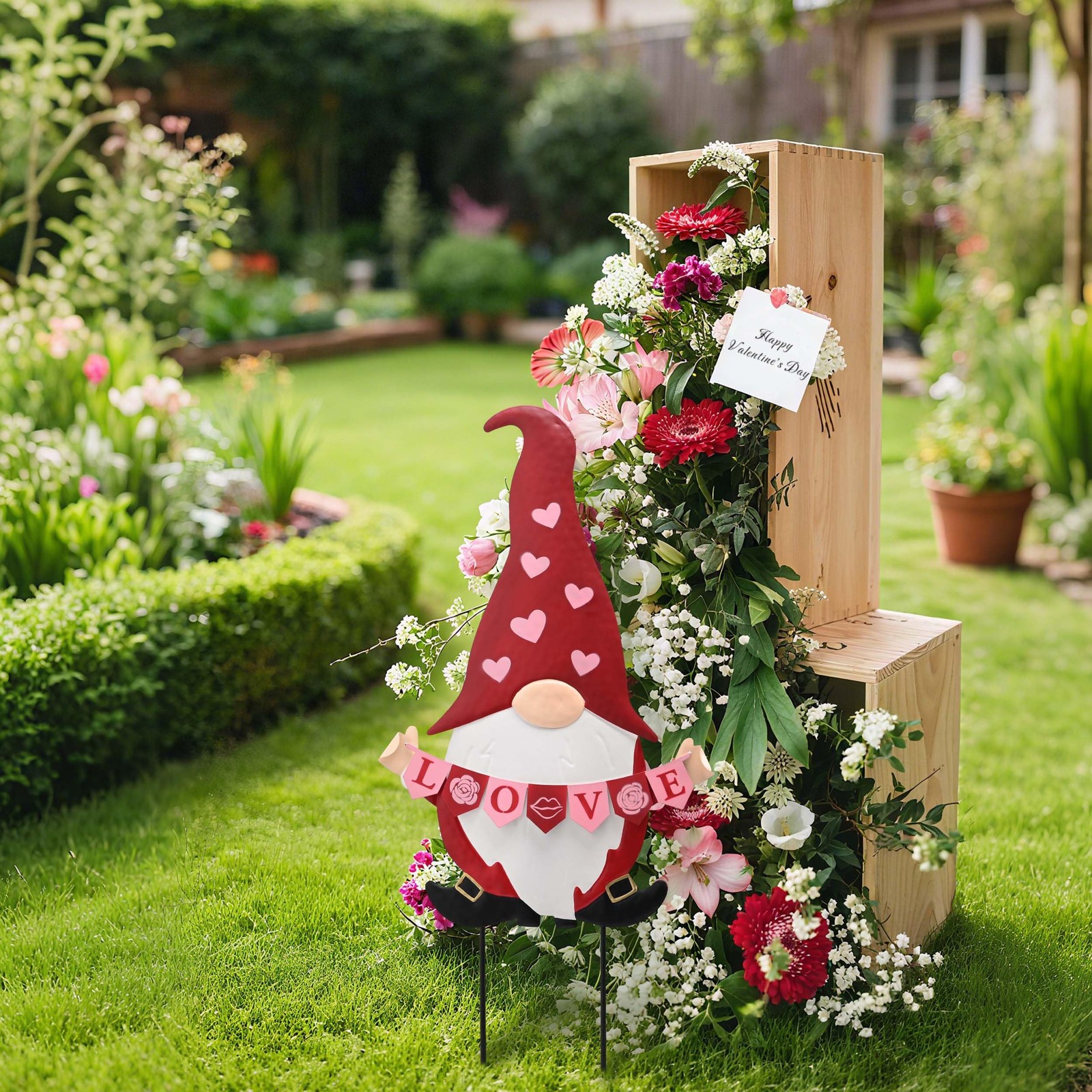 Valentines Decorations Outdoor for Home, Metal Garden Gnomes Decor Yard Stake…