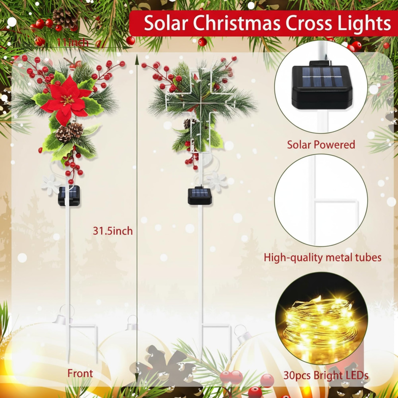 4 Pcs Solar Christmas Decorations Outdoor 33” Solar Poinsettia Stake Lights …