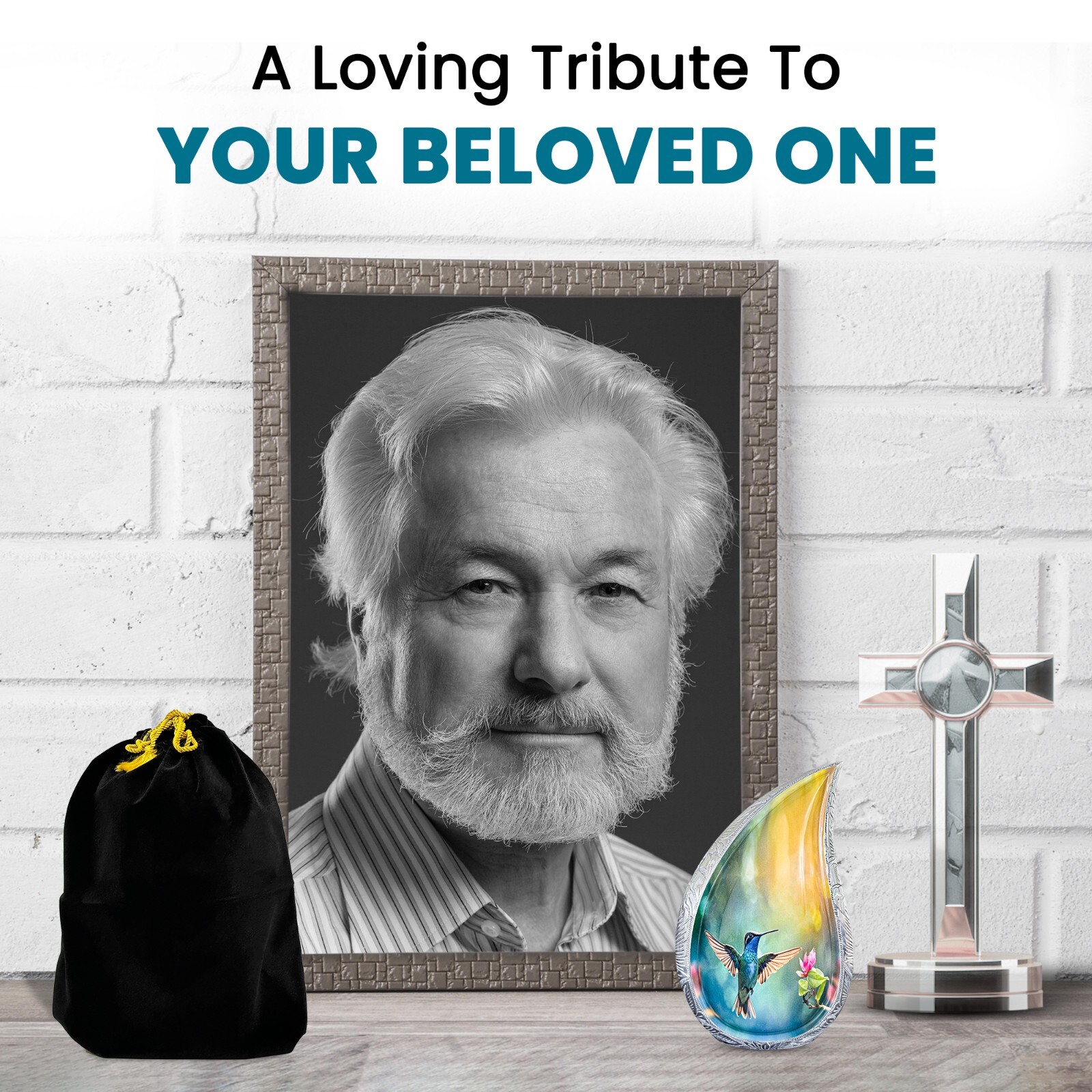 TOSENG Memorials Teardrop Urn for Ashes – Large Blue Hummingbird Cremation Urn