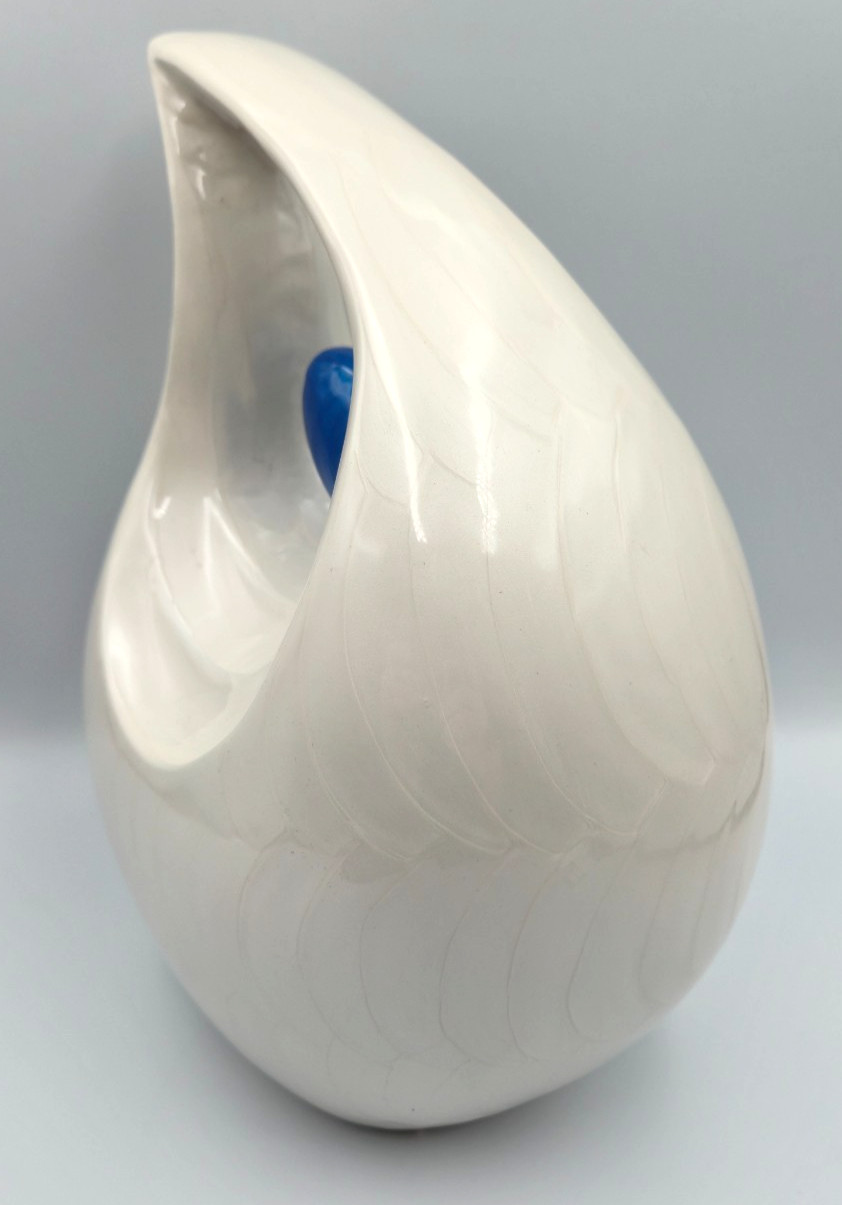 Heart of Love Cremation Urn for Adult Human Ashes, 12in, White With Blue Heart