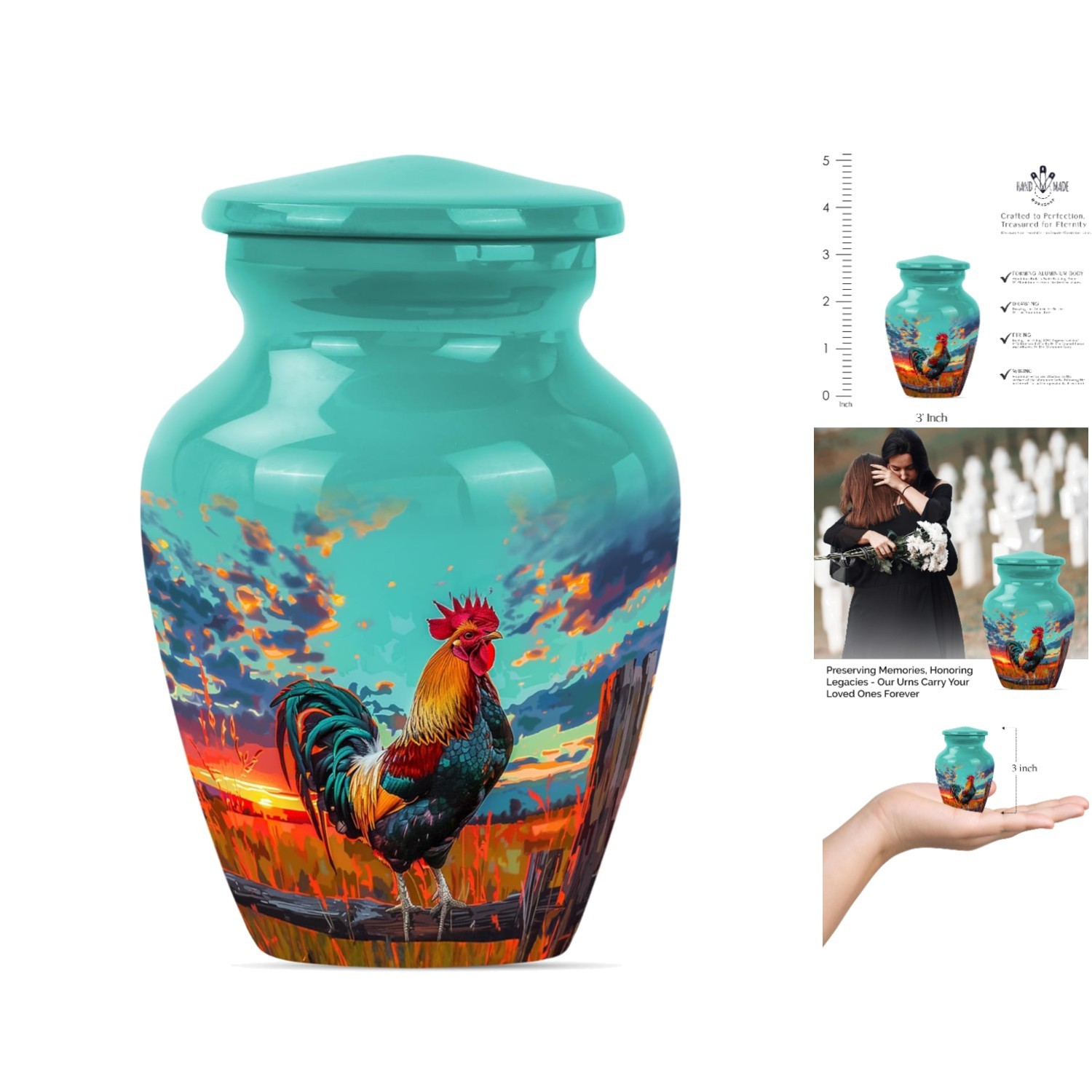 Rooster Urns for Human Ashes Adult Mom, Funeral Keepsake Urn for Human Ashes Adu
