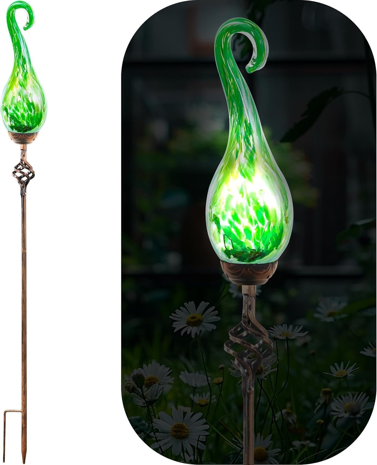 Solar Flame Lights Outdoor, Green Flame Lights Outdoor Decorative Garden Stak…