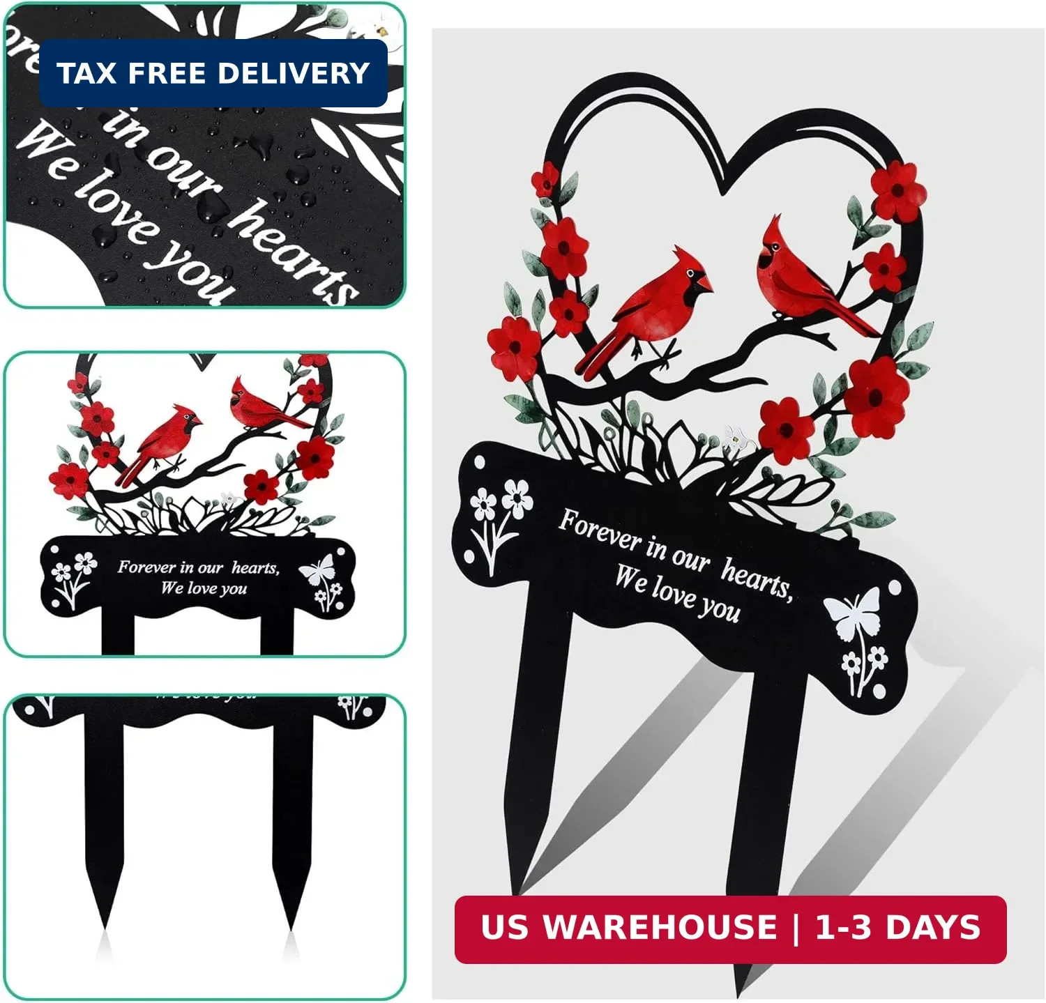 Wocst Cemetery Decorations for Grave Memorial Plaque Stake Grave Marker Cardinal