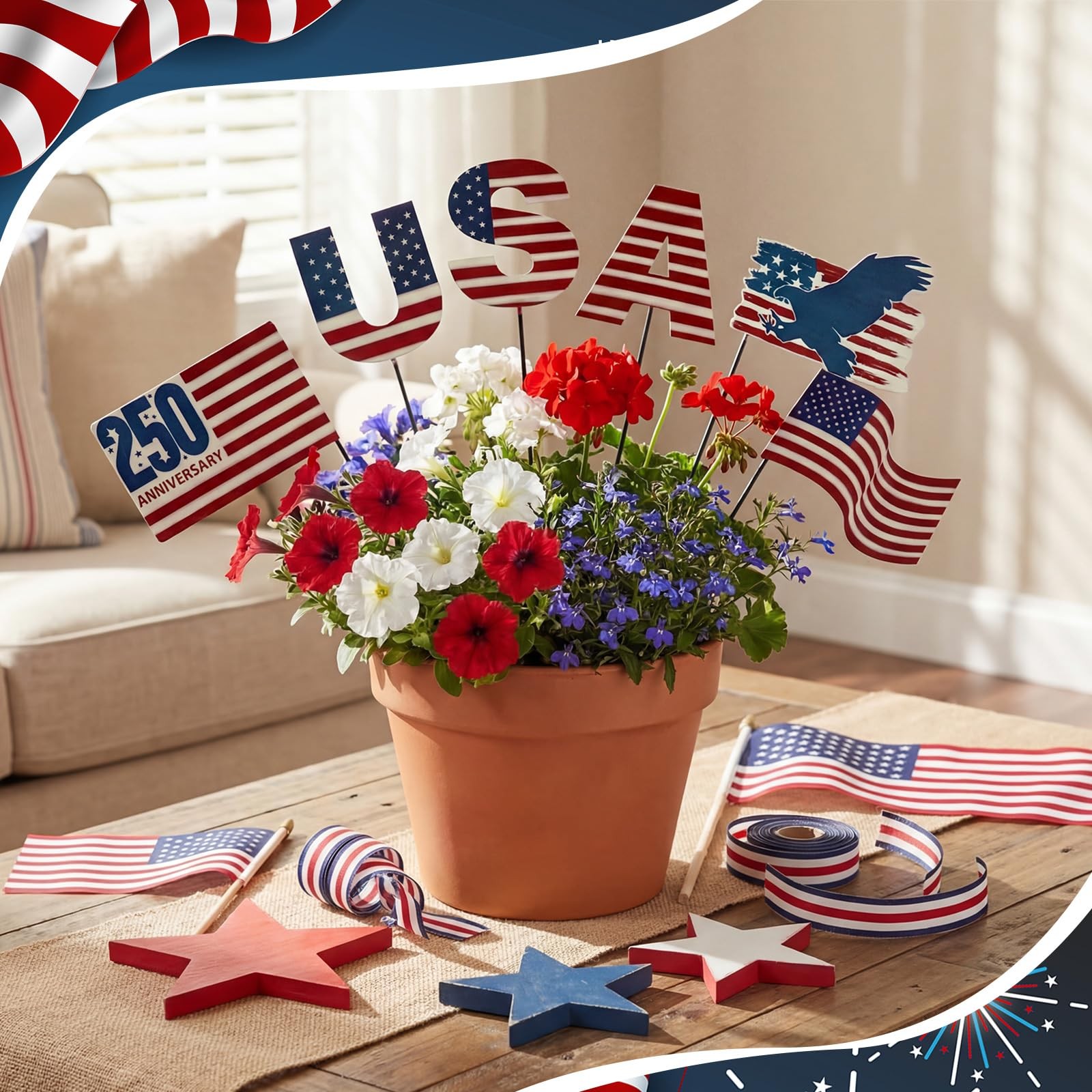 6 Pcs 12″ Patriotic Eagle Yard Sign – USA Flag Garden Stake for Independence Day