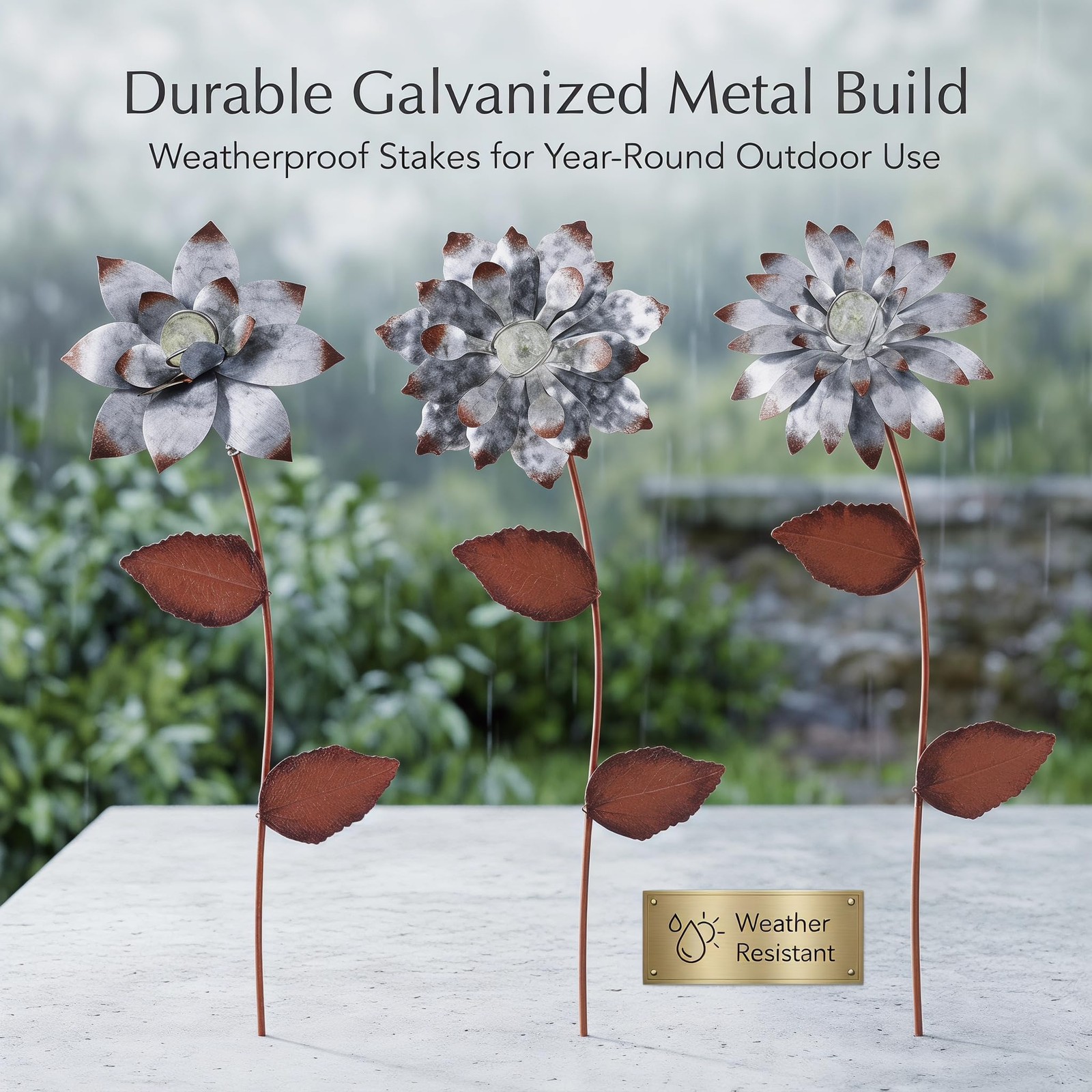 Metal Flower Garden Stakes Set of 3, Glow in The Dark Outdoor Garden Decor, D…