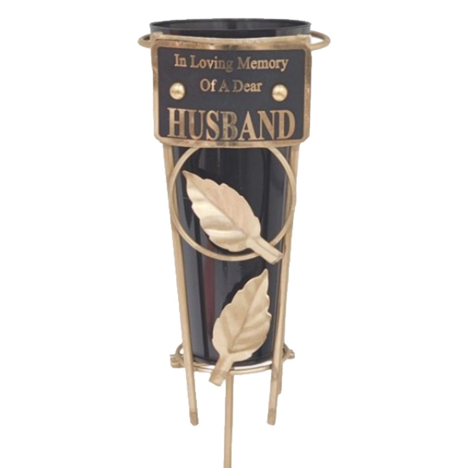 Black Graveside Memorial Flower Vase with Gold Stand – Husband
