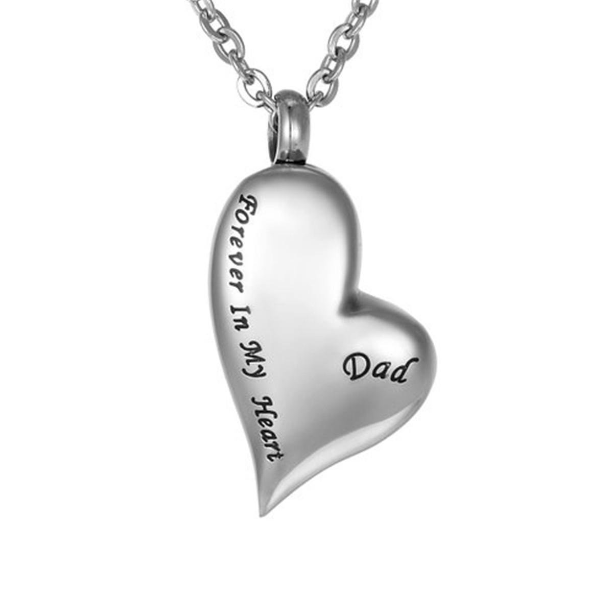 Silver Forever In My Heart Dad Stainless Steel Cremation Urn Pendant Necklace