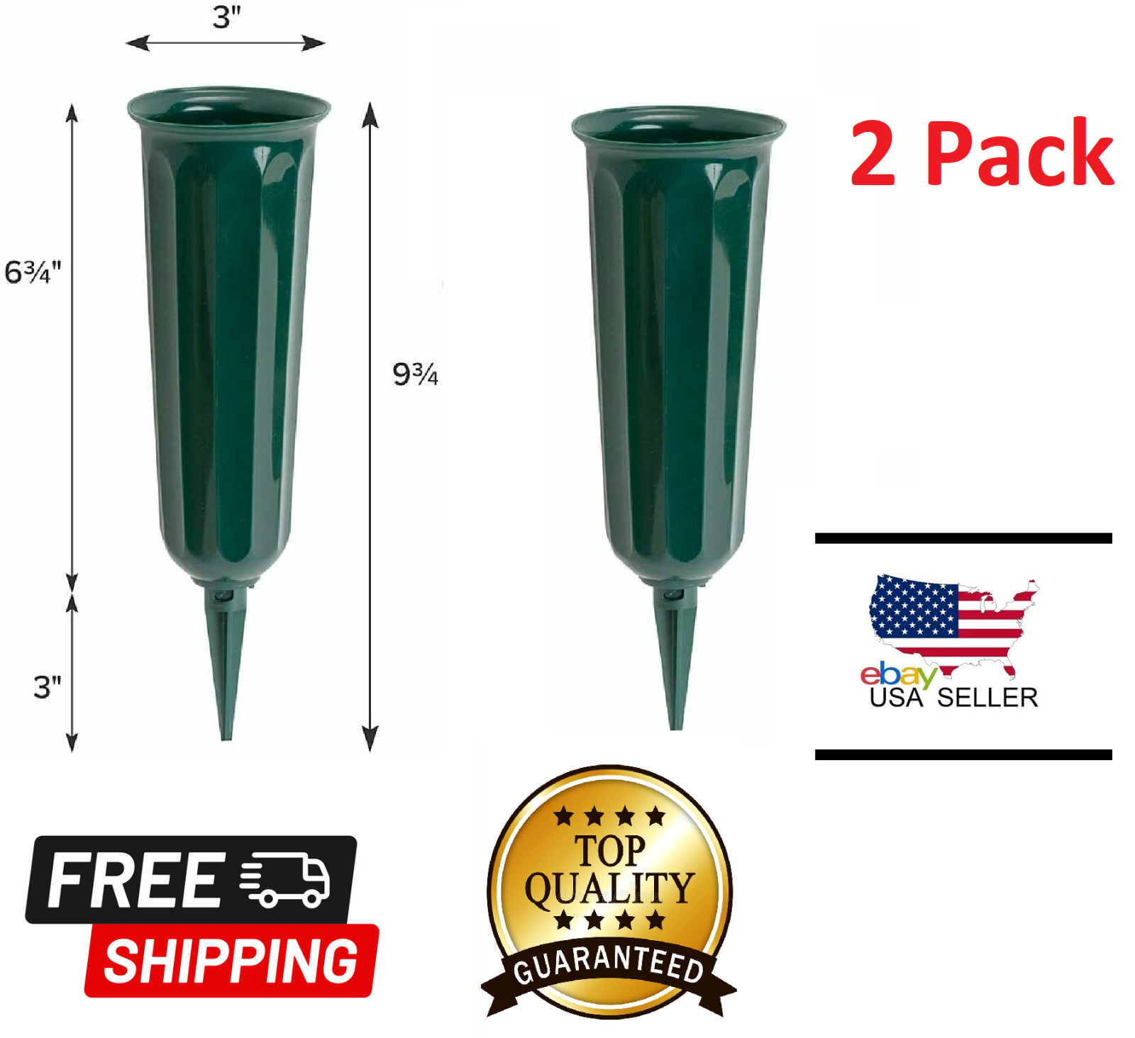 2 Pack Green Plastic Cemetery Vase Memorial Flower Optimum Funeral Fast Shipping