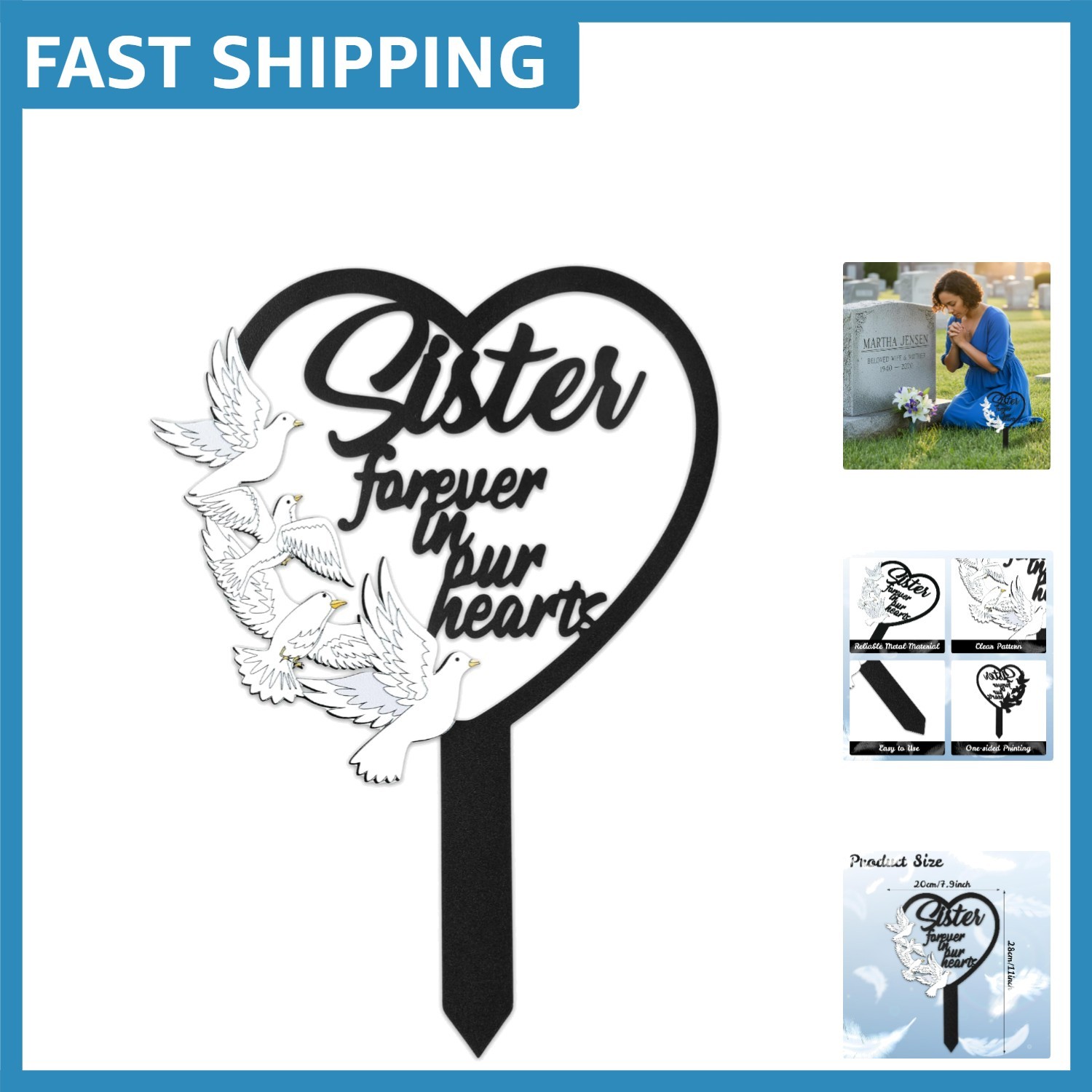 Durable Metal Sister Grave Plaque – Heartfelt Sympathy Sign for Outdoor Use