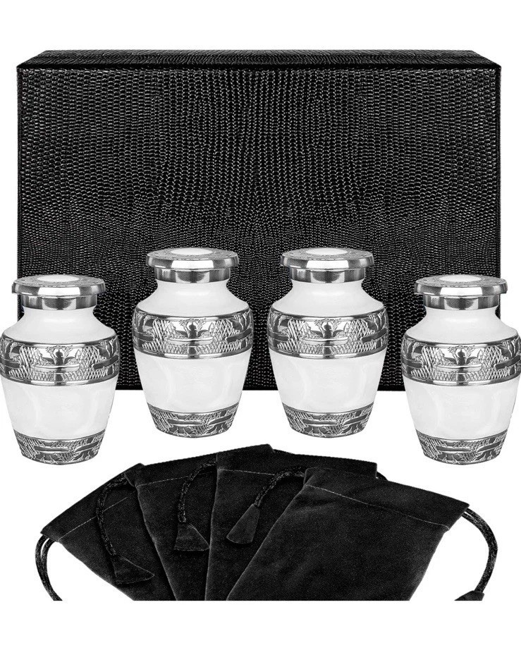 Cremation Urns for Human Ashes, Funeral Memorial Urn White with Silver Lining