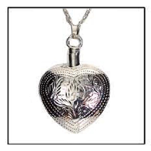 Simple Heart Sterling Silver Funeral Cremation Urn Pendant w/Chain for Ashes