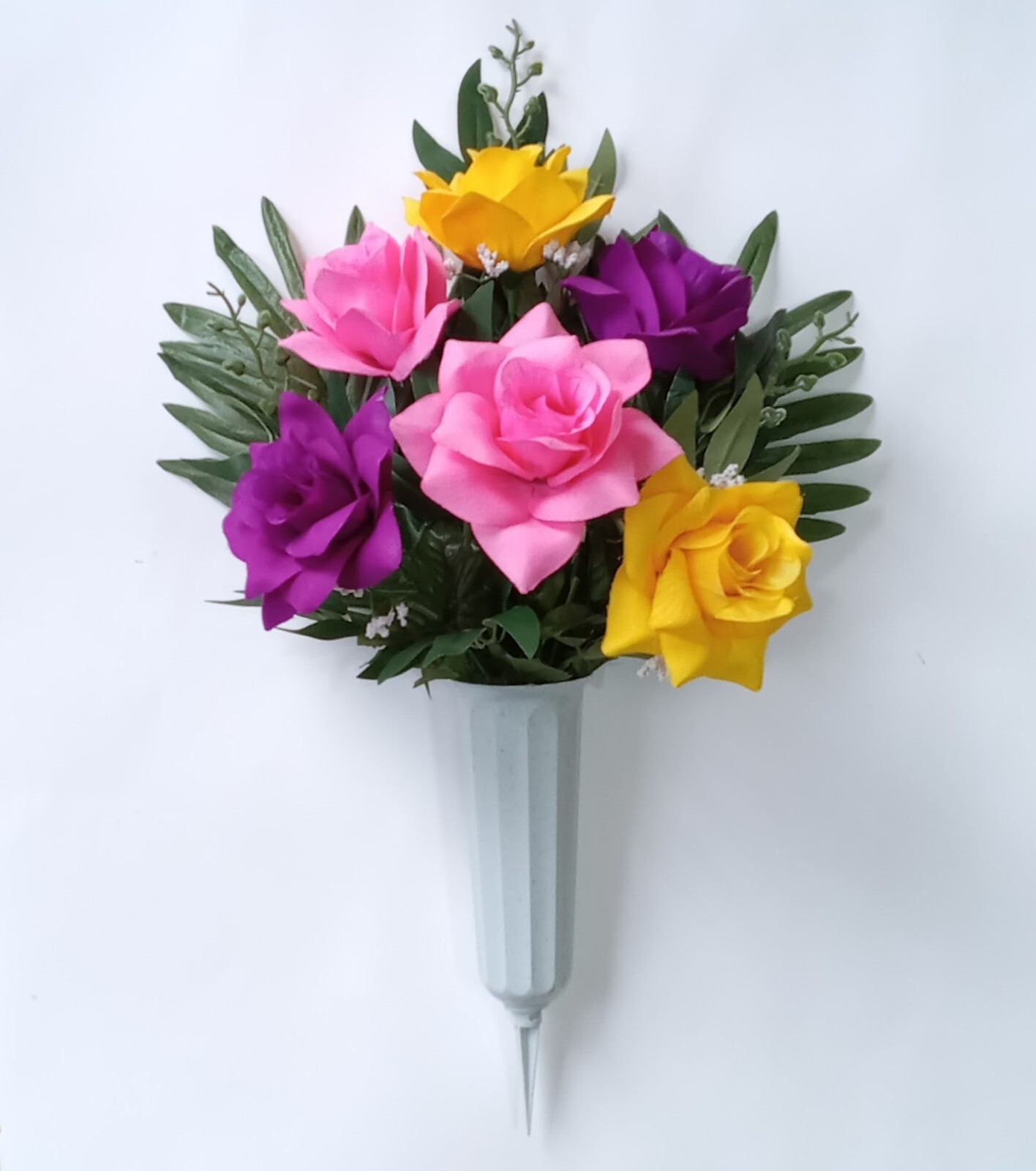 21″ Yellow Purple Pink Rose Memorial Cemetery Potted Flower (Display Ready) 2248