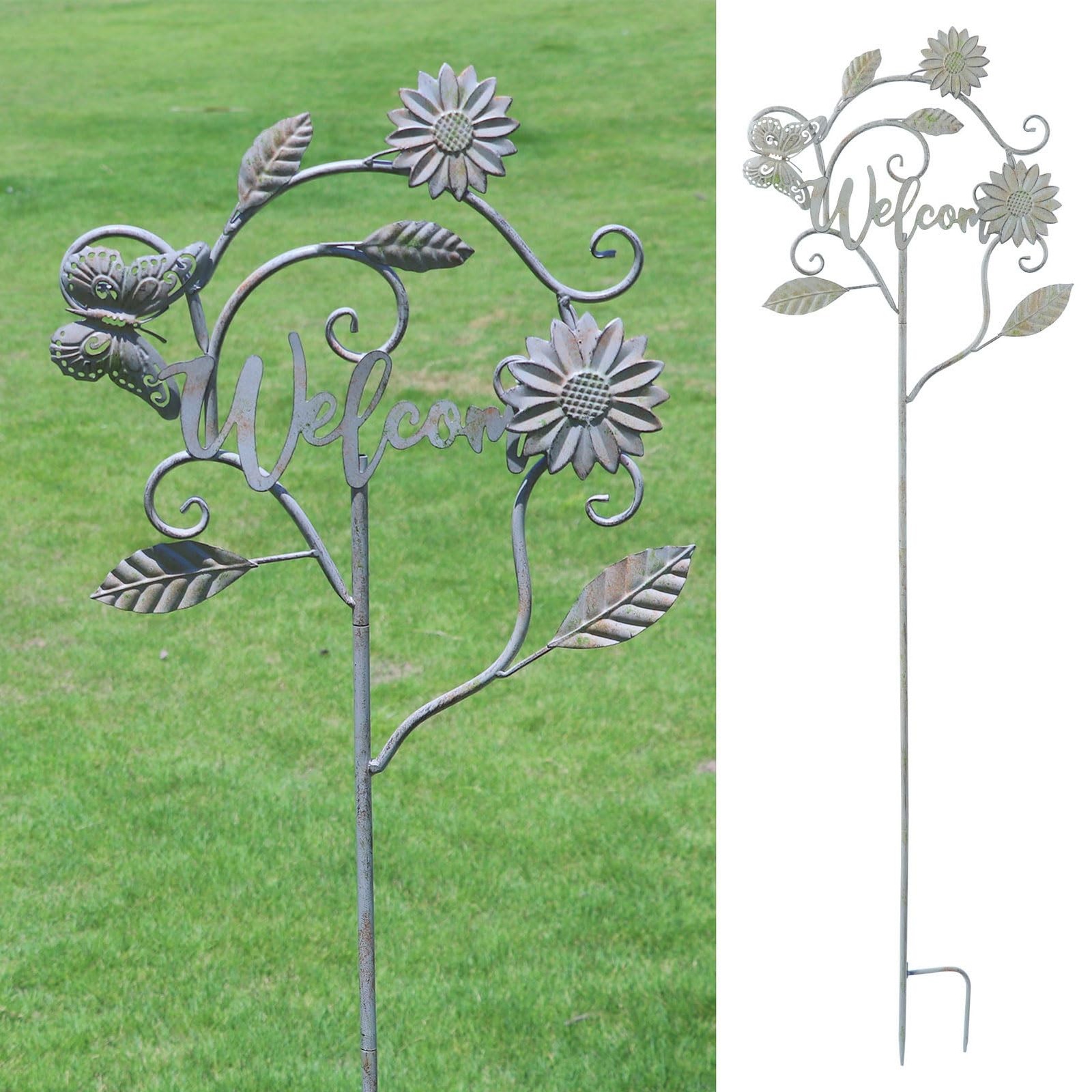 Decorative Garden Stakes with Welcome Sign,Metal Garden Stakes for Patio Gard…