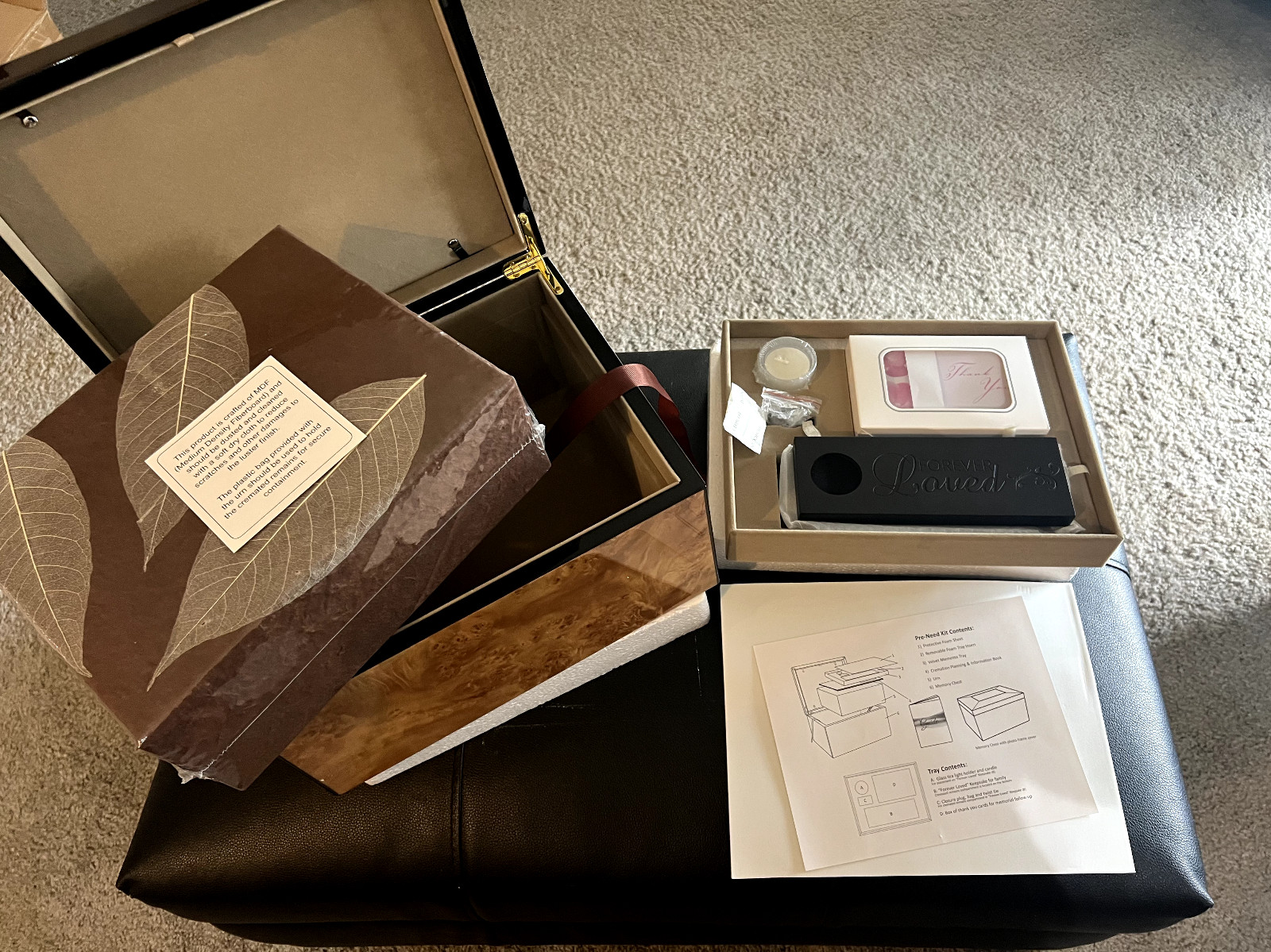 New Burlwood Cremation Box / Memorial Urn Kit with Brand New Biodegradable Urn