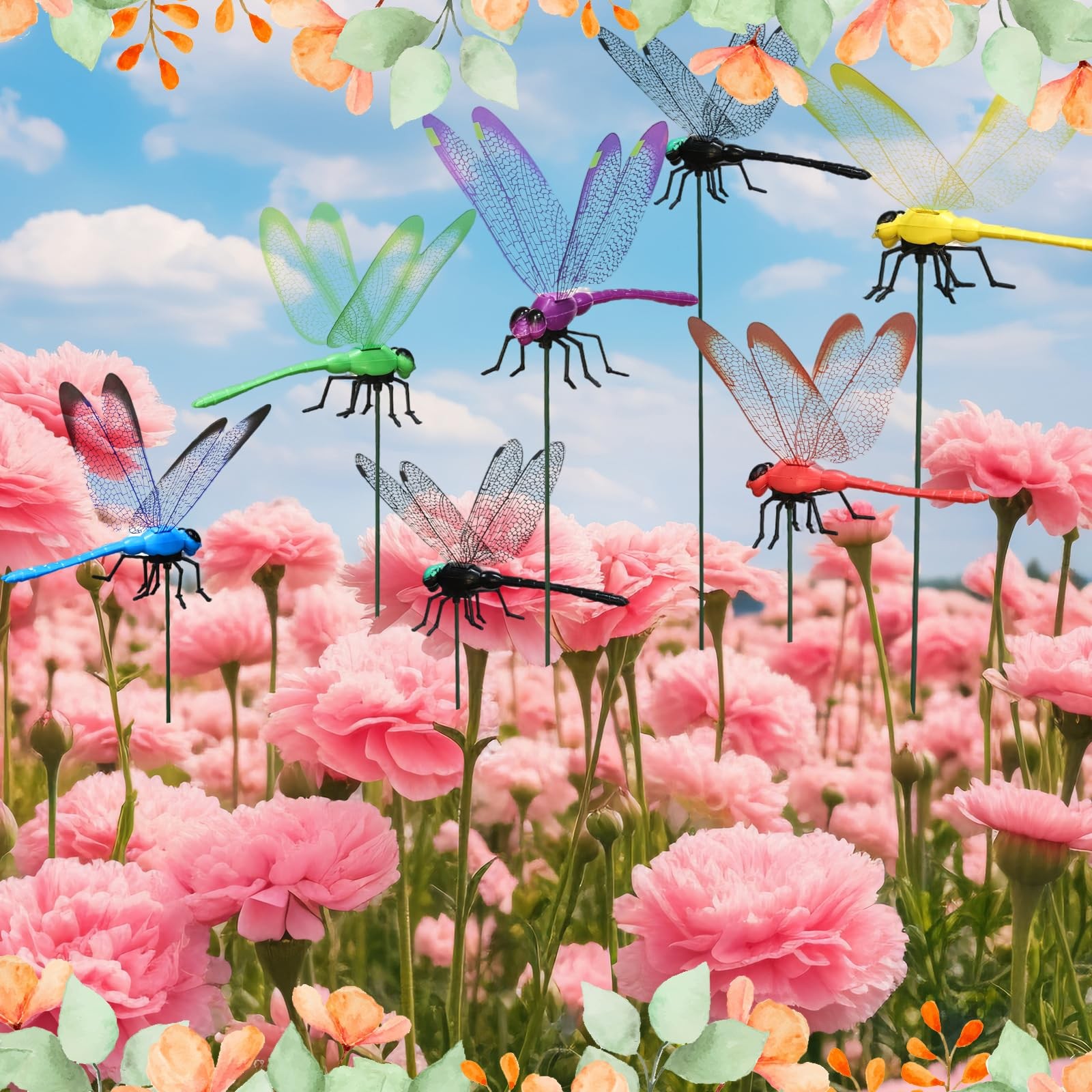 12 Pieces 3D Dragonfly Garden Decor Large Dragon Fly Garden Stakes Dragonflie…