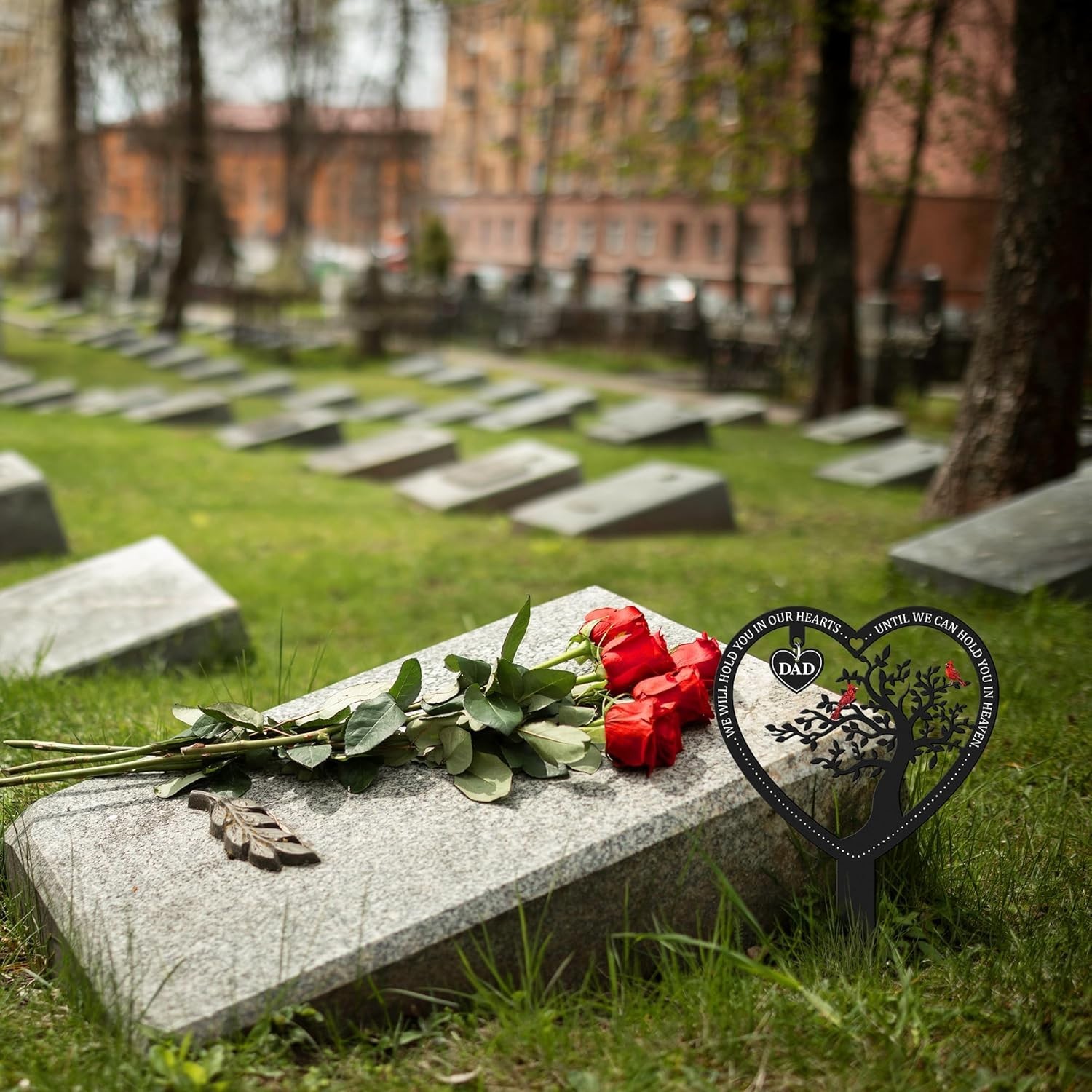 Meaningful Dad Memorial Stake – Weather-Resistant Grave Decoration with Cardinal