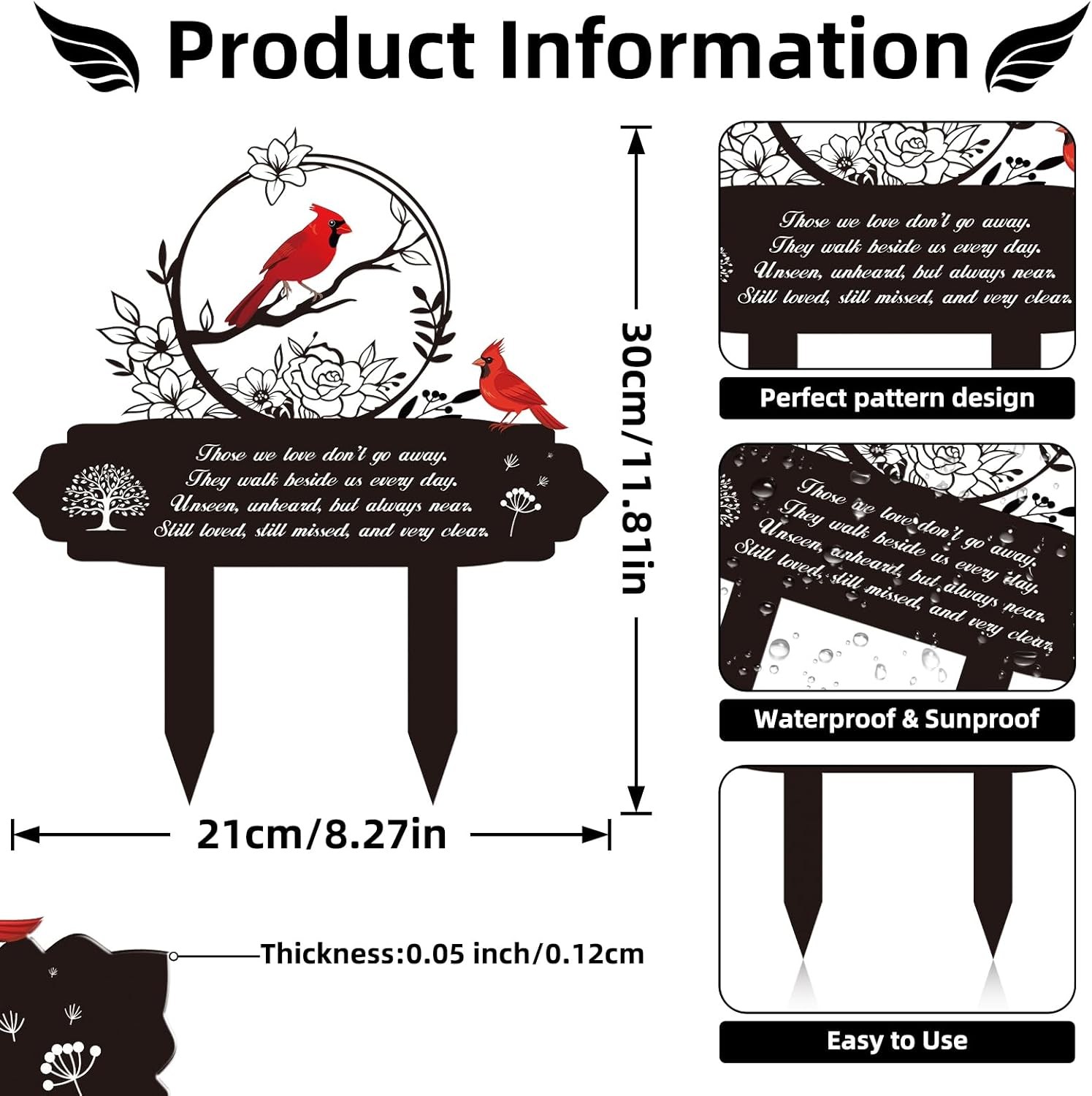 Cardinal Memorial Cemetery Grave Markers Metal Remembrance Plaque Garden Stake