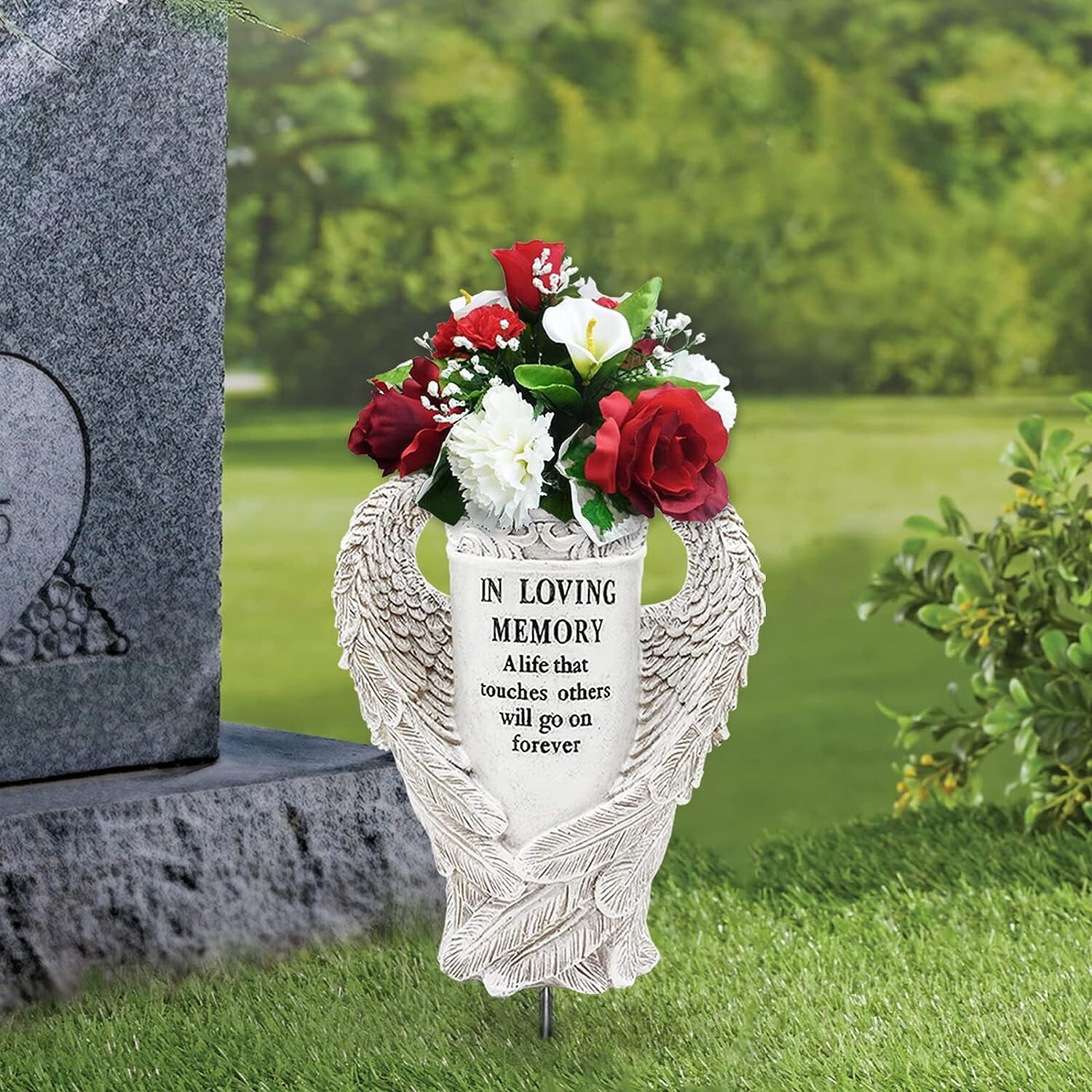 Weather-Resistant Angel Wings Cemetery Vase – Long-Lasting Memorial Decor