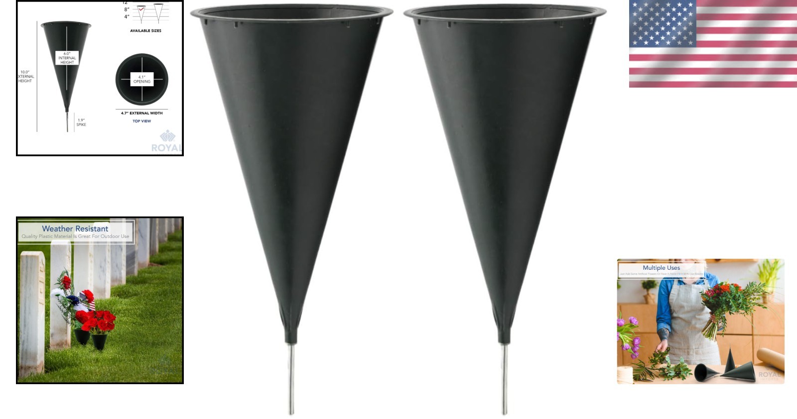 Cemetery Vases for Grave with Spikes Flowers Holder Decorations, Outdoor Memo…