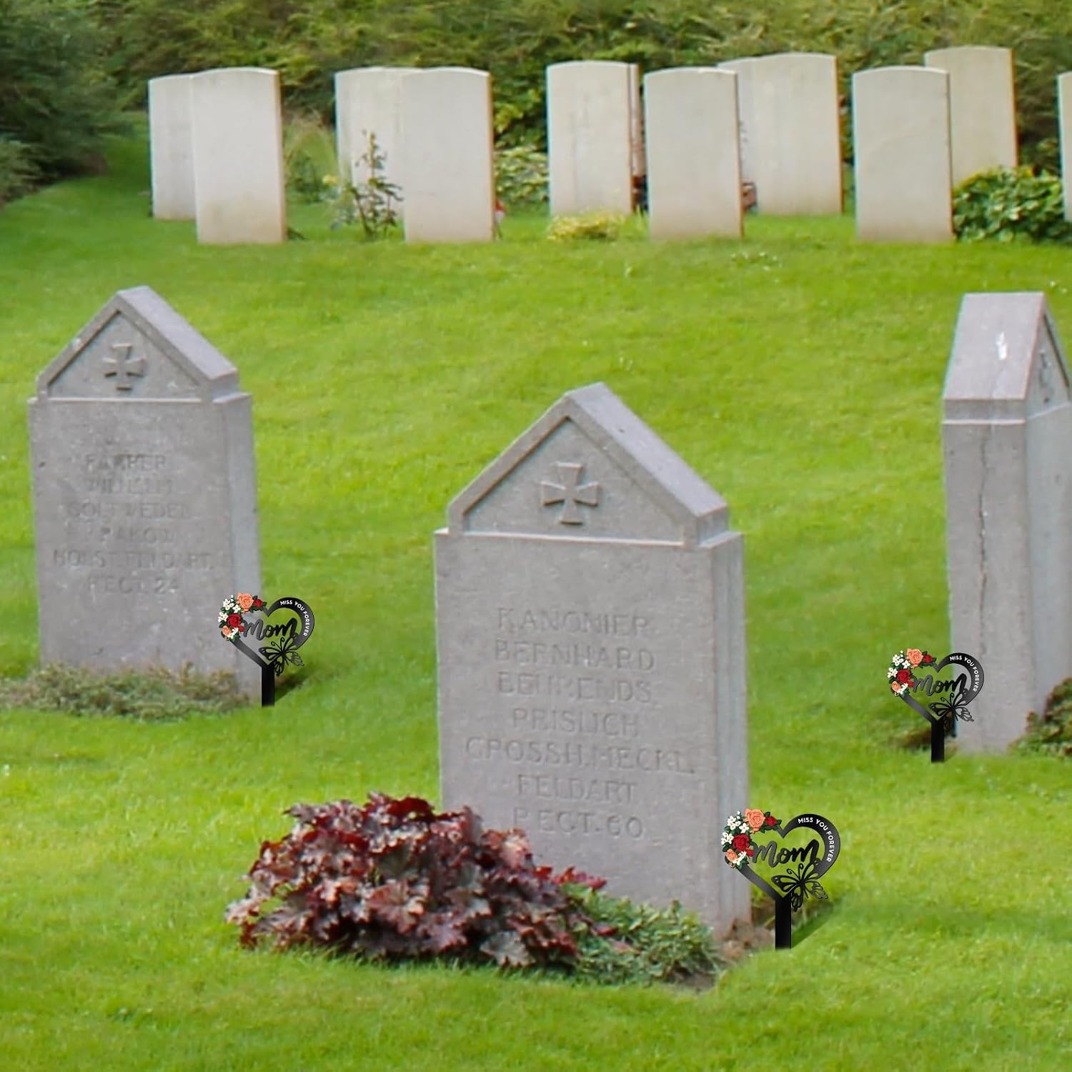 Memorial Grave Markers for Mom Floral Heart Shaped Cemetery Decorations