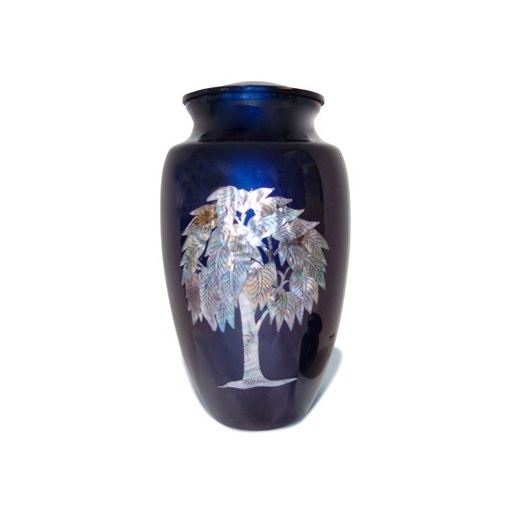 Mother of Pearl Tree of Life Inlay Blue Cremation Urn, Adult Urn – Free Shipping