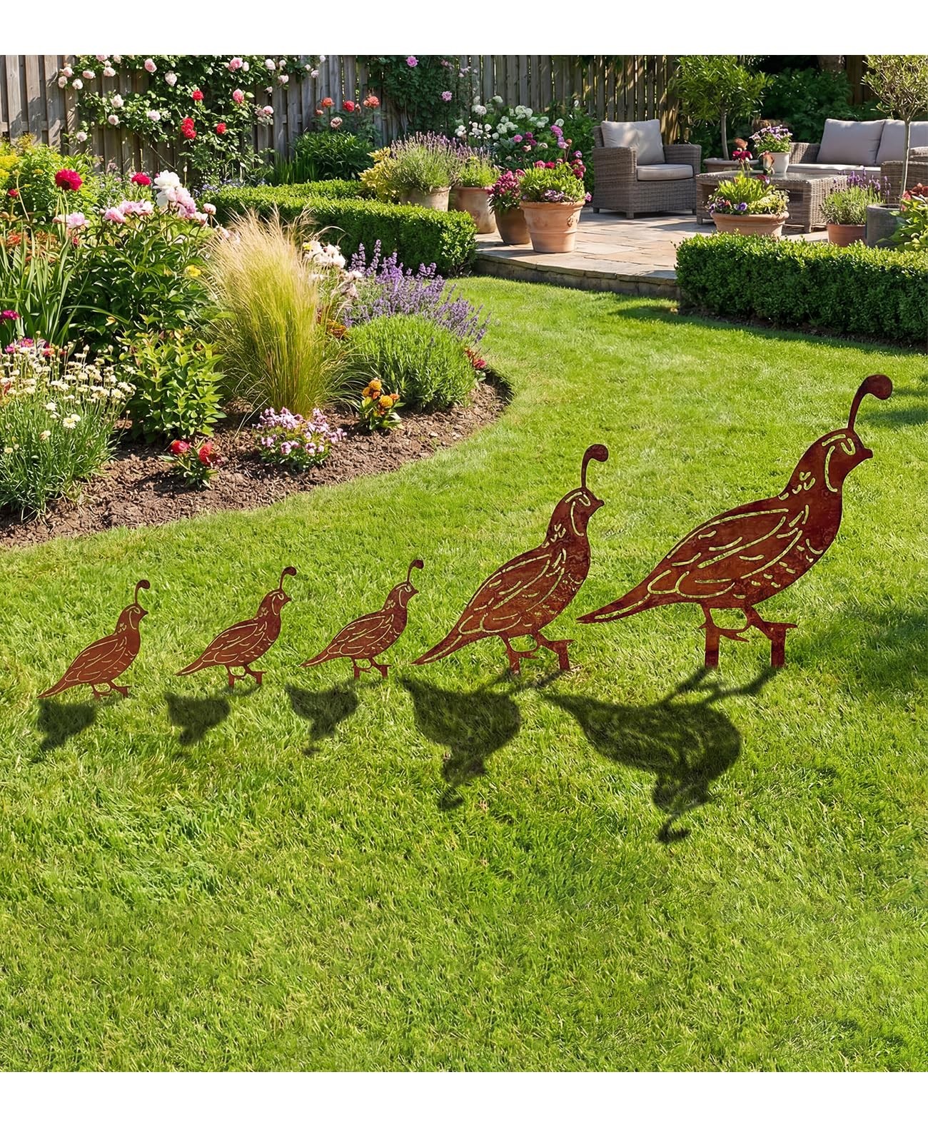5PCS Metal Quail Yard Art Decor Stakes, Decorative Garden Stakes, Outdoor Cle…