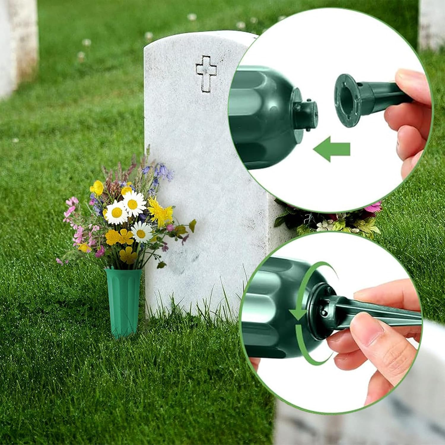 24 Pack Memorial Flower Vase Plastic Cemetery Vases with Spikes Cemetery Decorat