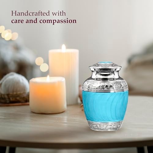 Cremation Urn Human Ashes 40lb Capacity 6 Inch Light Blue Handcrafted