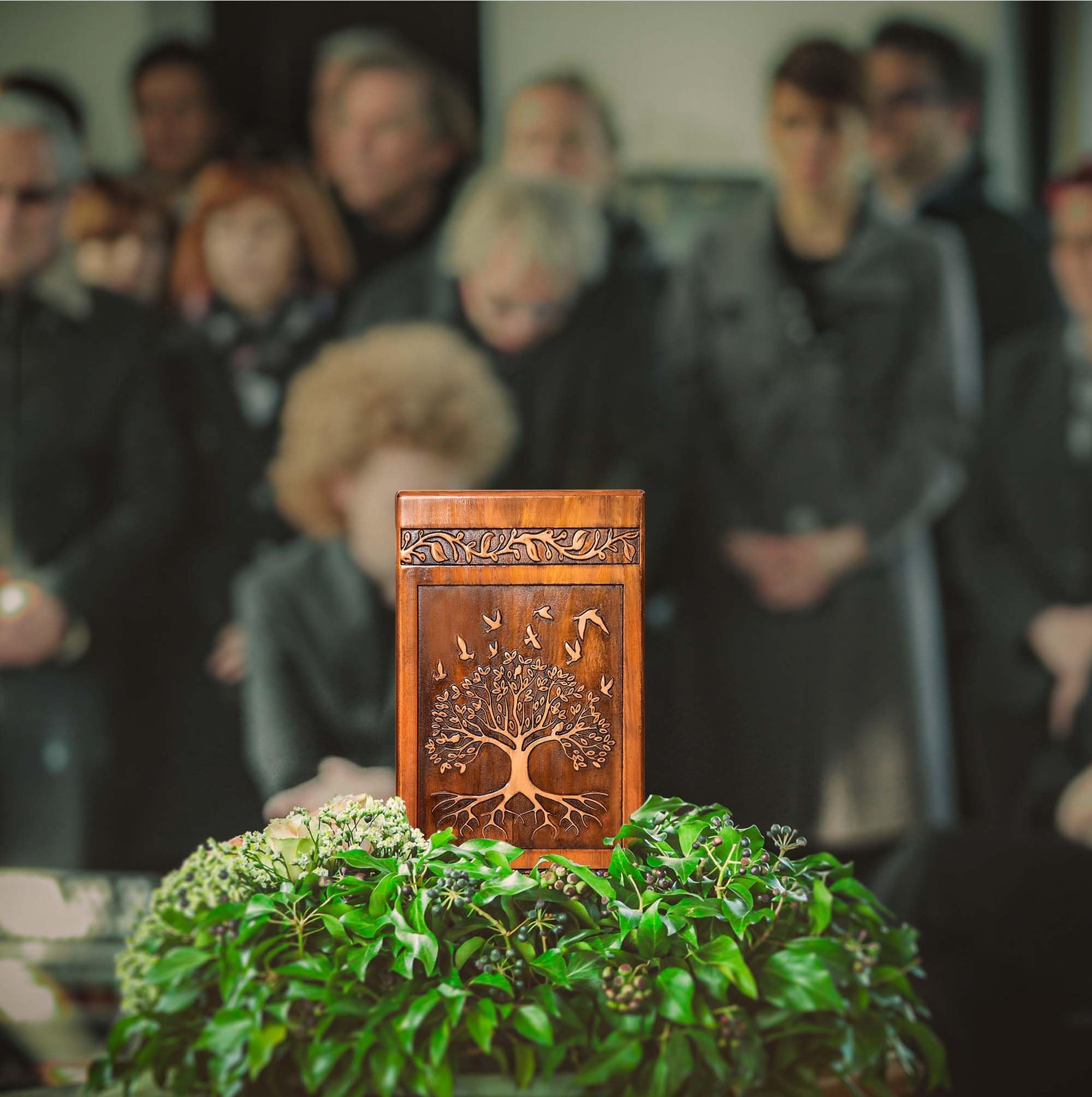 Wooden Cremation Urn 11.23″H 250 Cubic Inches 6.1″L x 6.1″W – Engraved Tree
