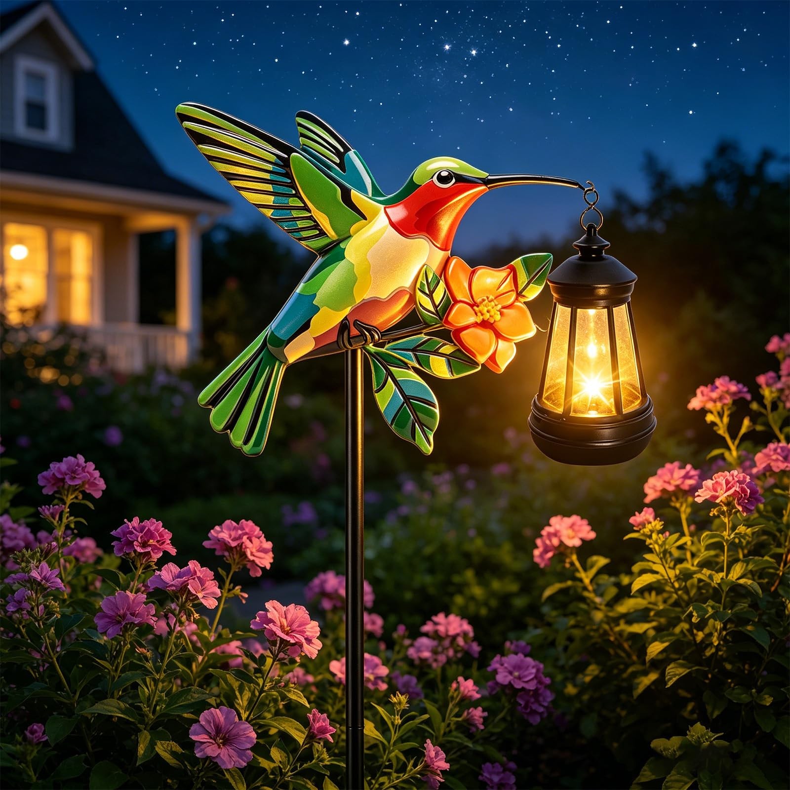 Solar Garden Lights 2 Pack Waterproof Hummingbird Stake Lanterns for Outdoors