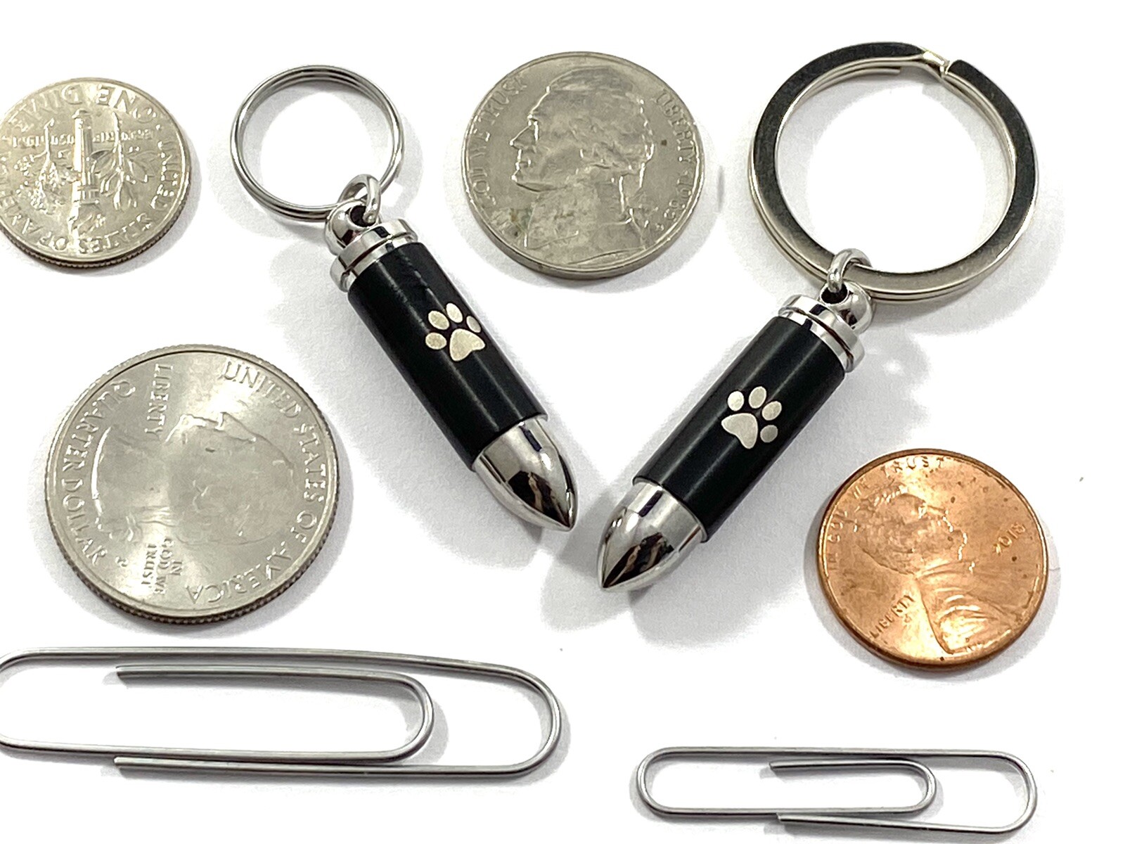 Keyring Urn 1″ Key Chain Mens SMALL BULLET Cremation Pendant Pet Dog Cat Paw Man