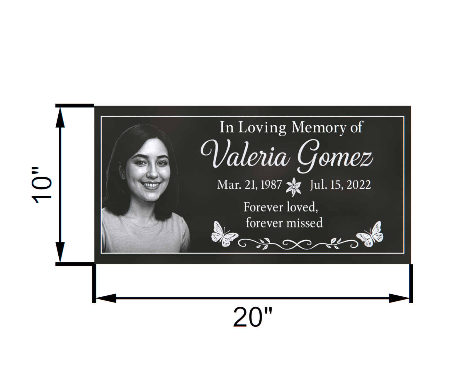 20×10×4″ Black Granite Grave Marker – Custom Portrait & Engraving