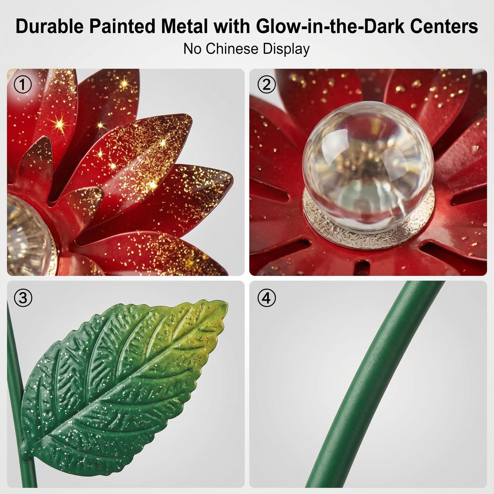 14 Inch Glow in The Dark Flower Garden Stakes, 3 Pack Colorful Metal Yard Dec…