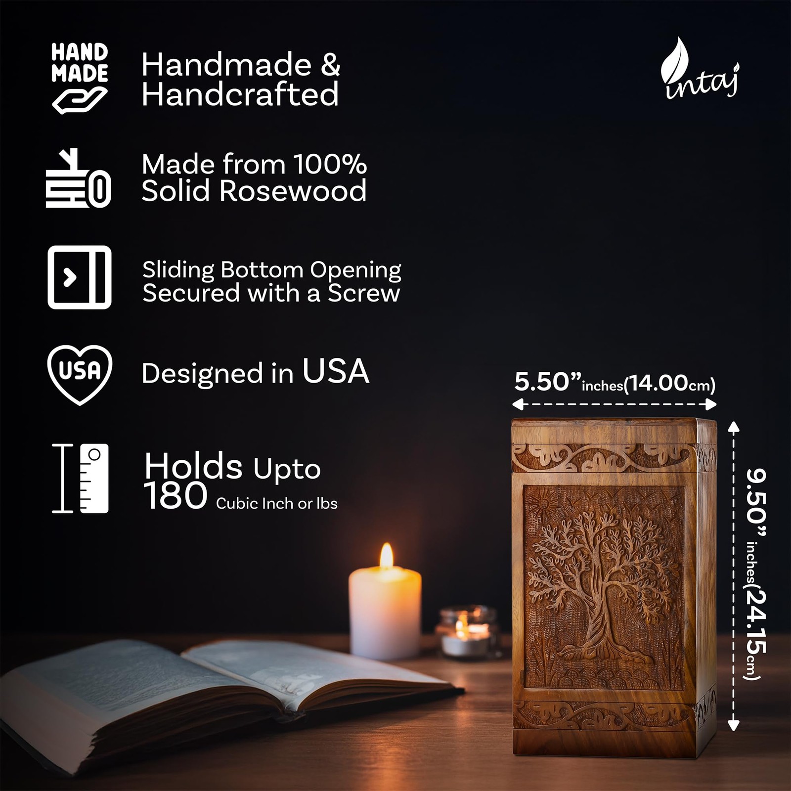 Cremation Urns for Ashes – Wooden Tree of Life Urn Box for Adults & Pets
