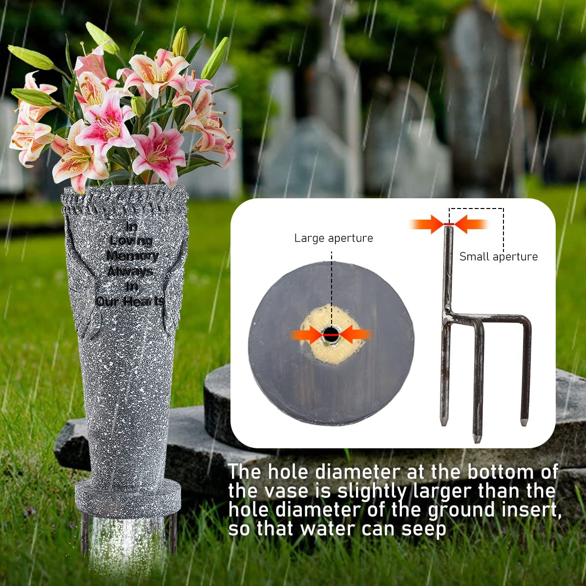 Cemetery Grave Vase with Ground Spikes, Angel Wings Vase for Fresh/Artificial…