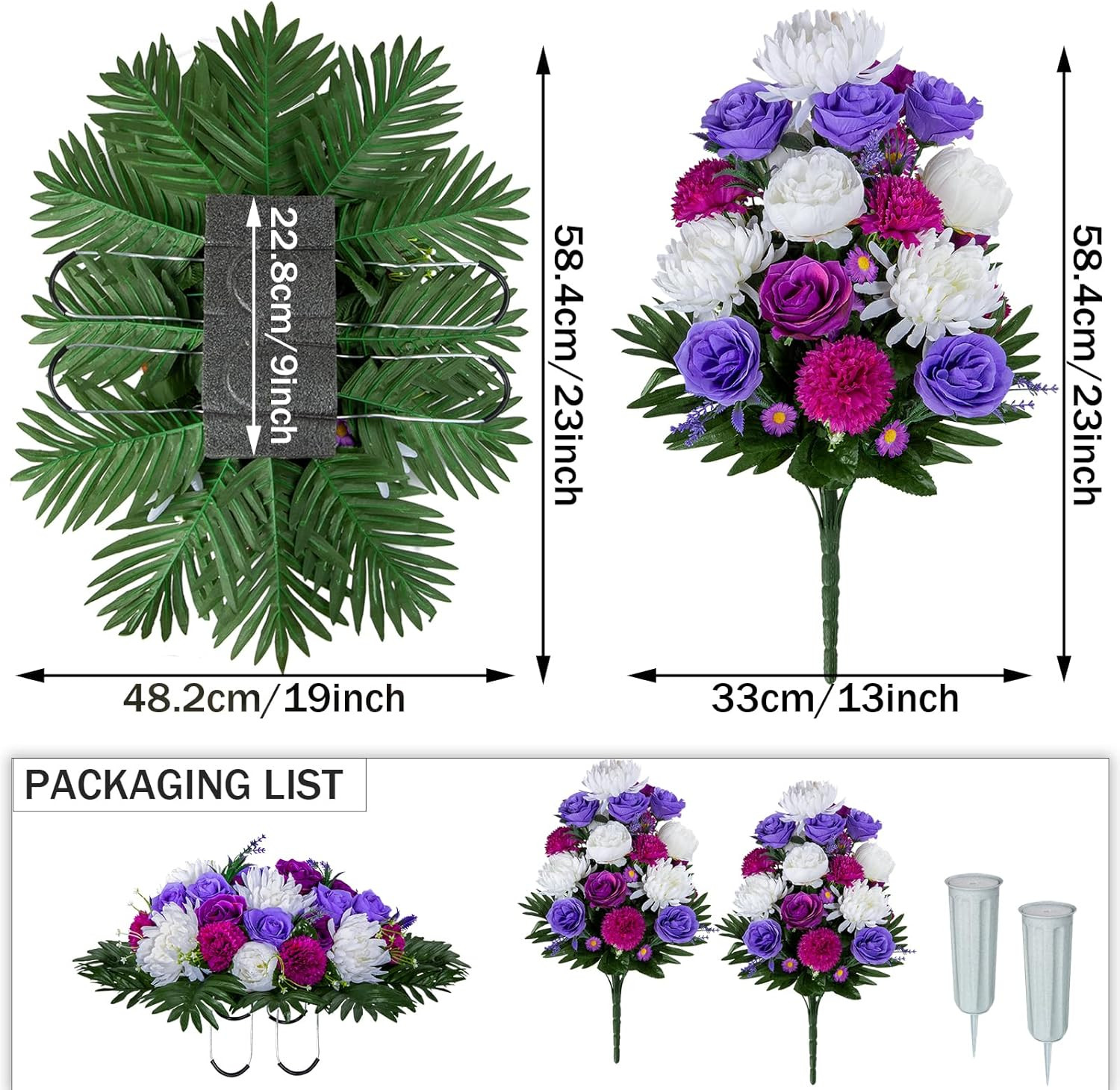 Elegant Artificial Flower Saddle for Graves – Purple & White Peony Rose Decor