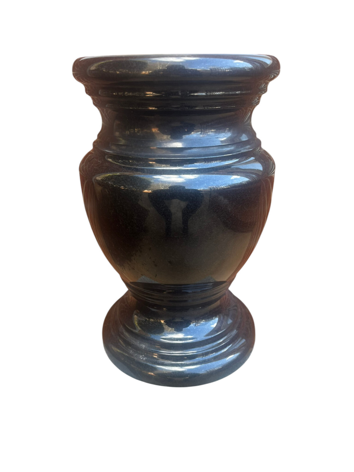 Turned Round Granite Memorial Vase Black 7.5″ x 12″ polished