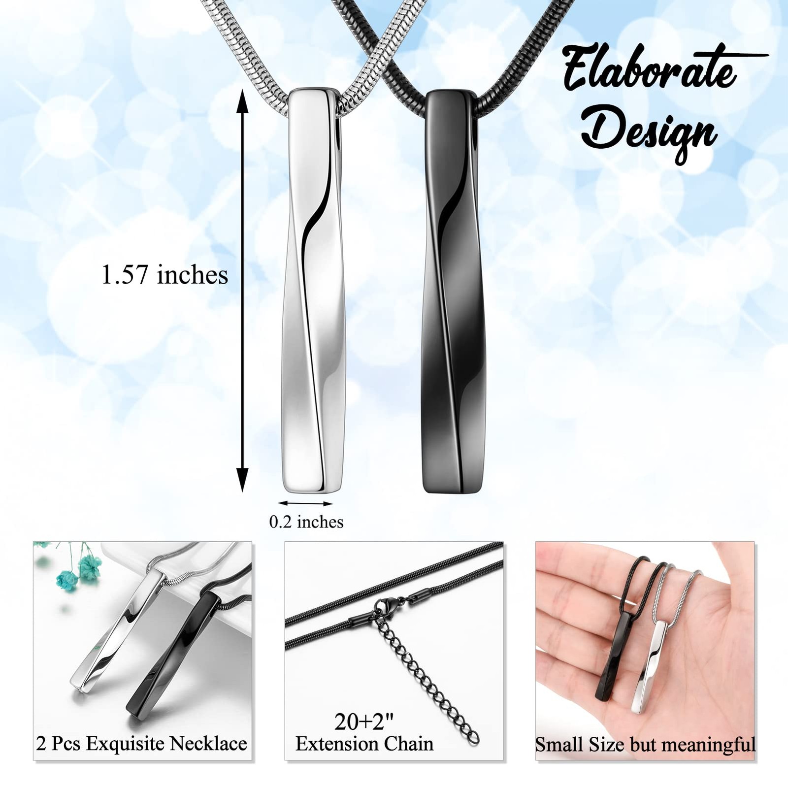 2 PCs Cremation Jewelry for Ashes Twist Bar Urn Necklace for Ashes Cremation …
