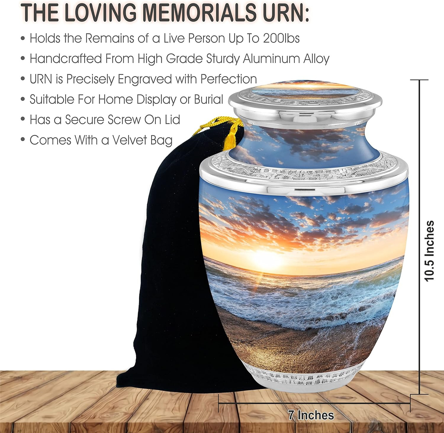 Seashore Sunset Cremation Urn – Handcrafted Adult Ashes Urn with Velvet Bag