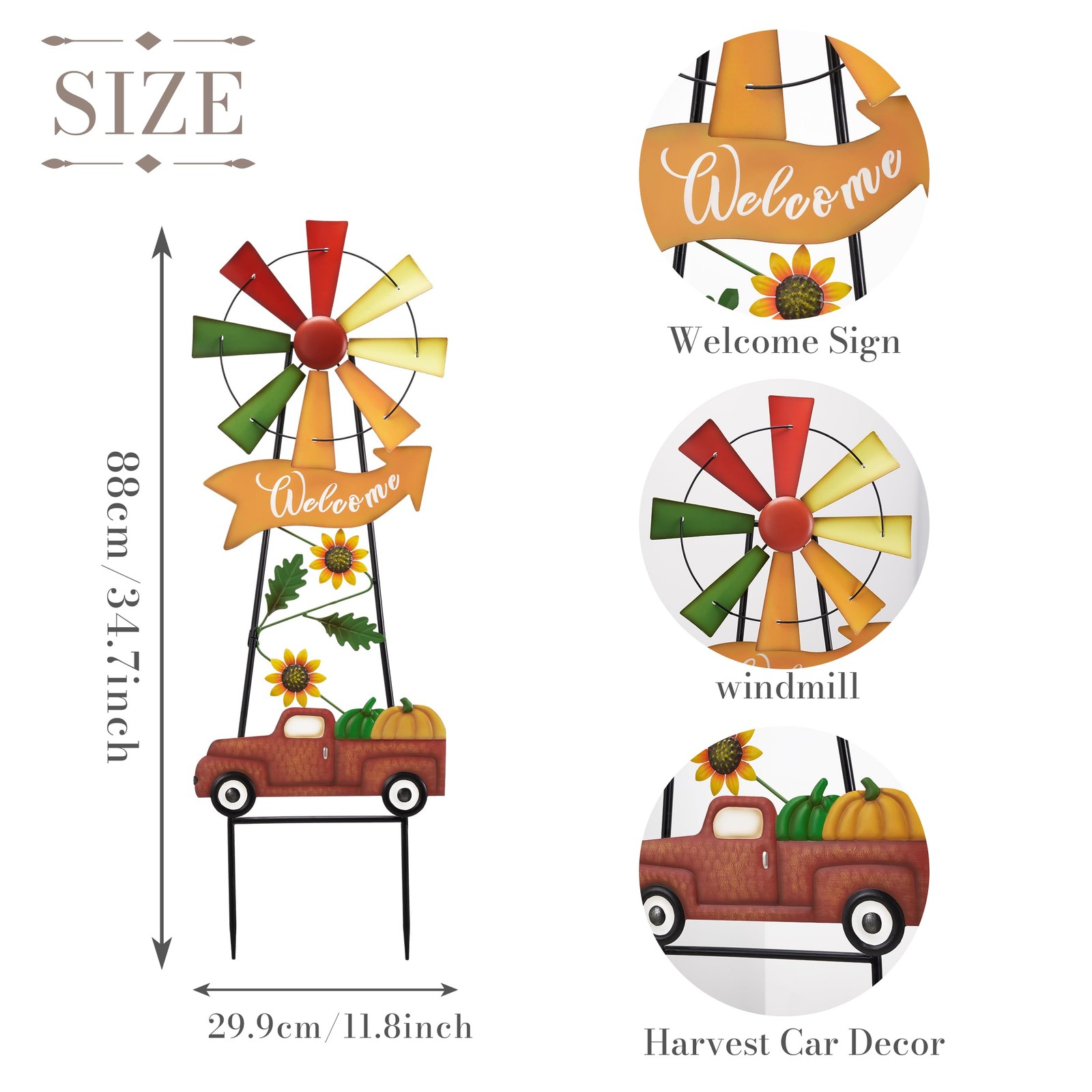 Fall Outdoor Decor, Wind Spinners Yard Stakes, Metal Pumpkin Fall Garden Deco…