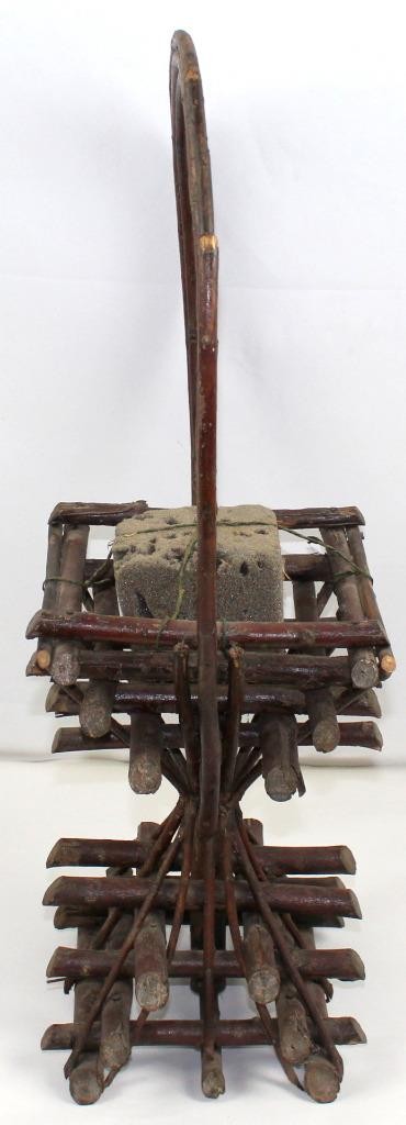 Antique 19th to early 20th Century Primitive Twig Funeral Standing Flower Basket