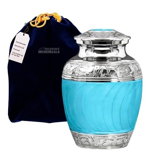 Cremation Urn Human Ashes 40lb Capacity 6 Inch Light Blue Handcrafted