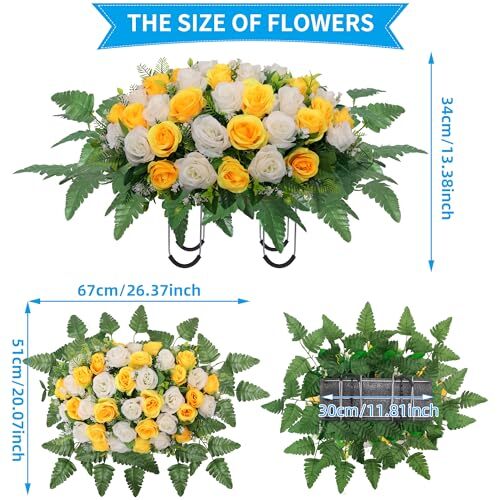 Cemetery Headstone Flower Saddle,Artificial Cemetery Flower Saddles for Yellow