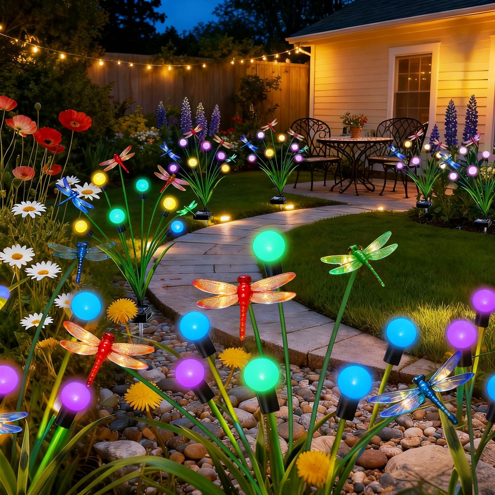 Solar Lights Outdoor Waterproof, 4 Pack Multicolor Solar Firefly Swaying Ligh…