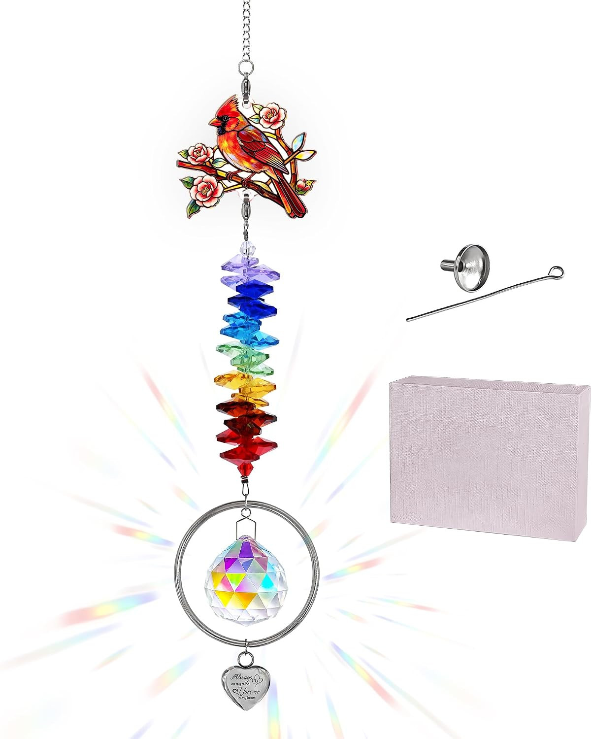 Cardinal Memorial Acrylic Suncatcher with Ashes Keepsake Urn,Crystal Hanging Orn