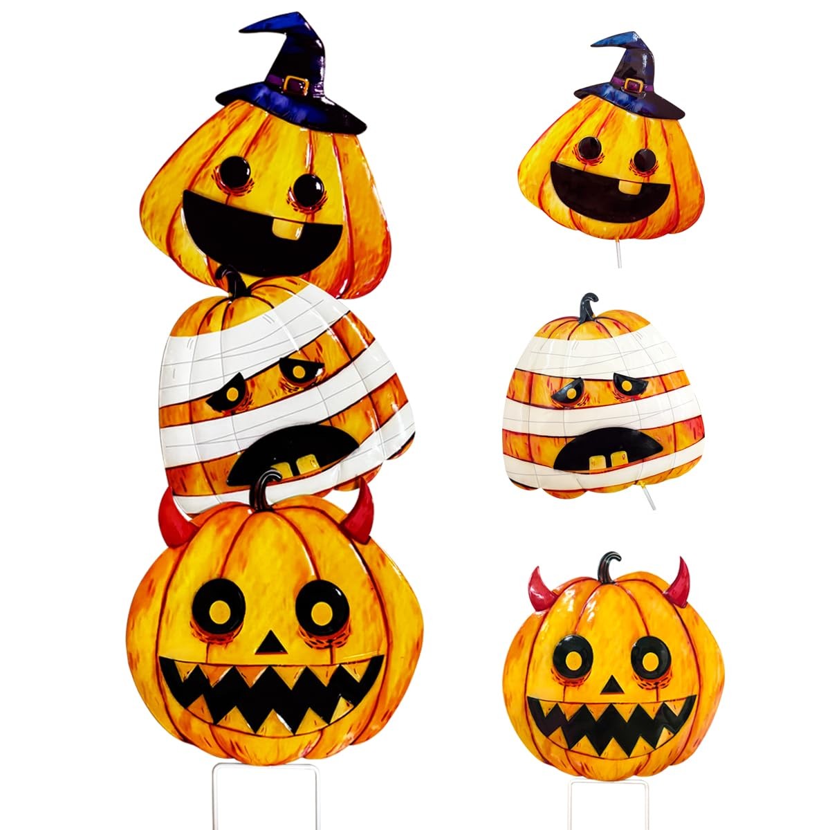 3 Packs Halloween Garden Stakes, Stacked Metal Pumpkins Jack-o-Lantern LawnDe…